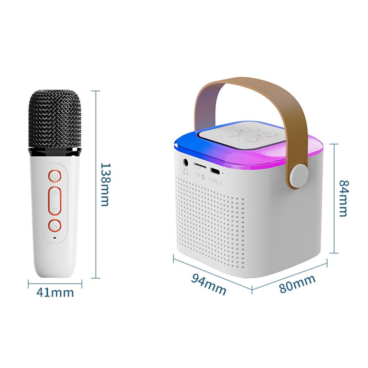 Portable Karaoke Machine with Wireless Microphone, BT Speaker with RGB Lights, TF Card & Type-C Support, Aux Monitoring for Parties & Meetings