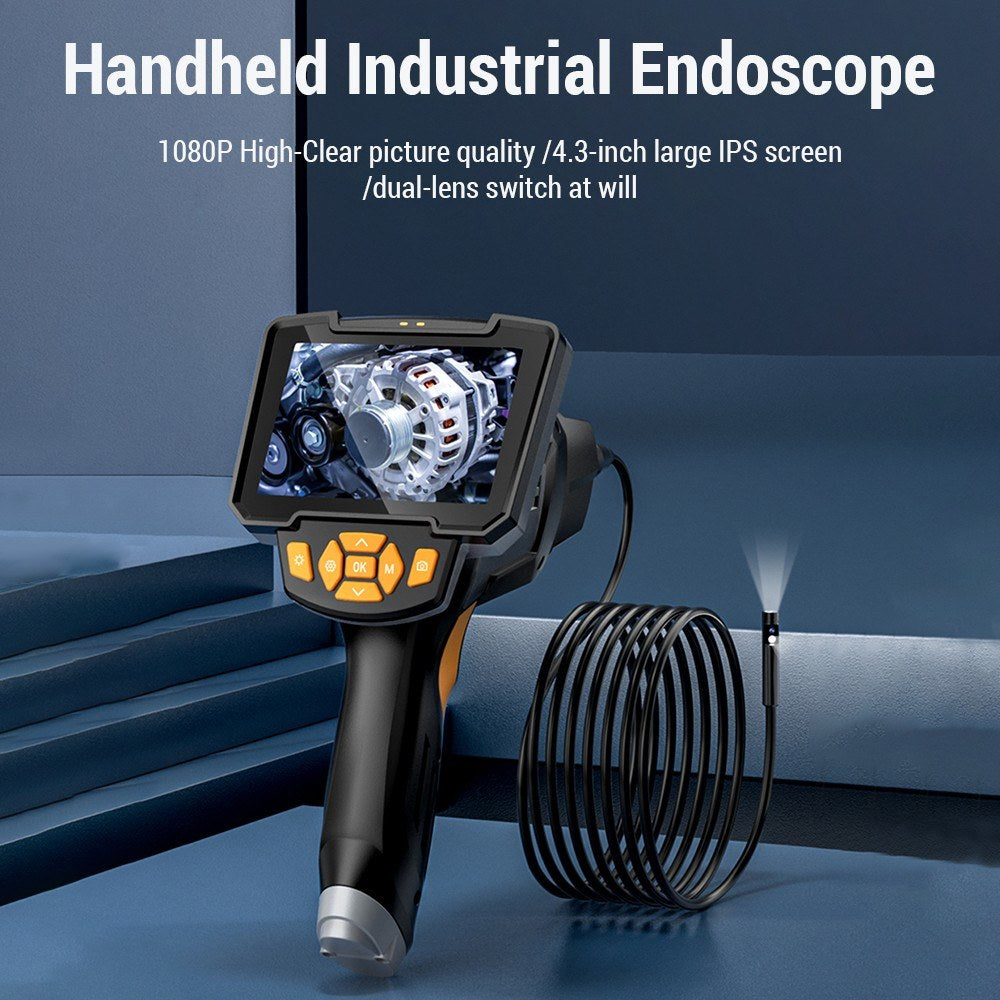 1080P Waterproof Handheld Industrial Endoscope with 4.3-inch HD Screen, 2MP Camera, IP67 Rating, 2000mAh Battery, Efficient Image Transmission