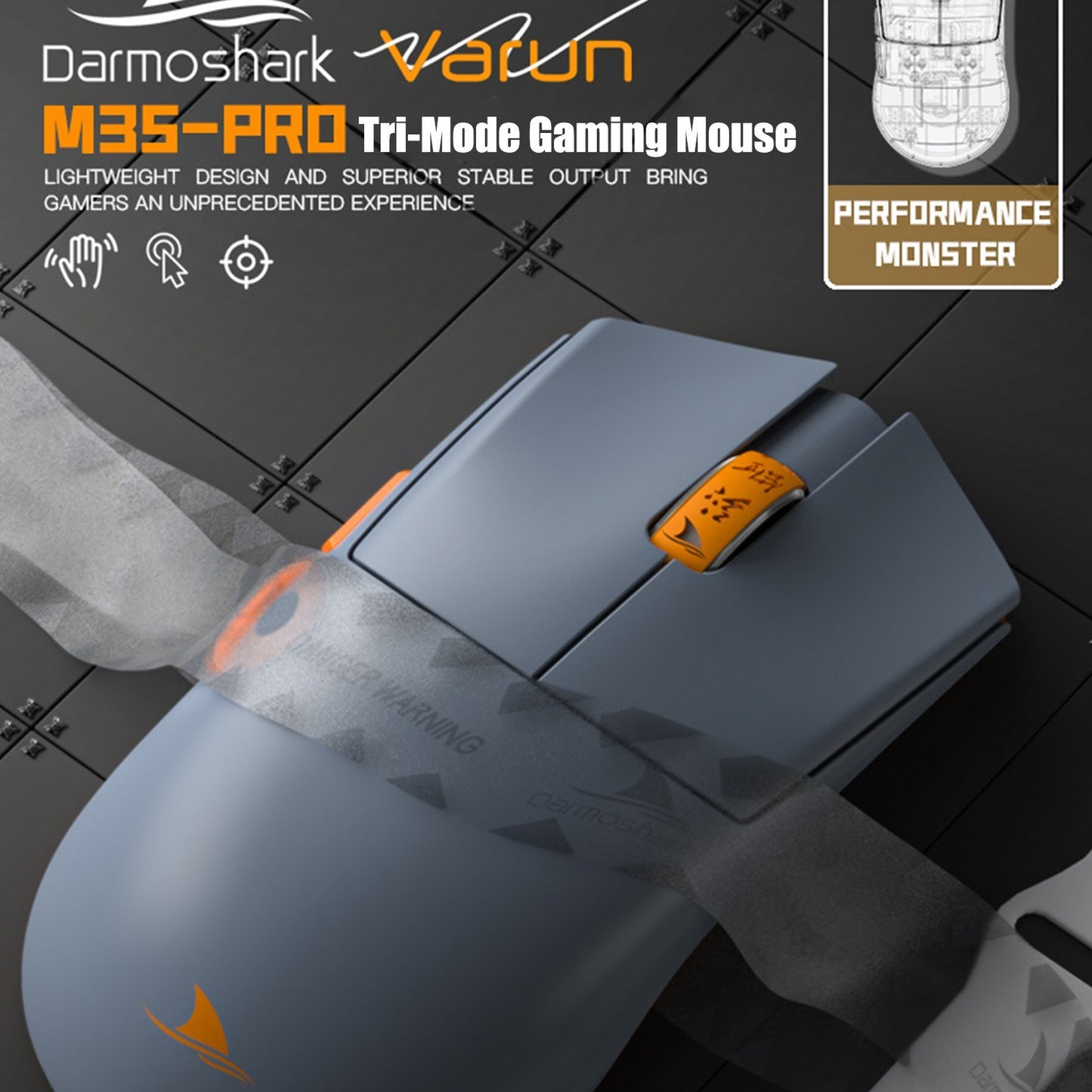 Darmoshark M3 Pro Tri-Mode Wireless/Wired Gaming Mouse, 26000 DPI, Optical, Rechargeable, Custom Drivers, Large Battery