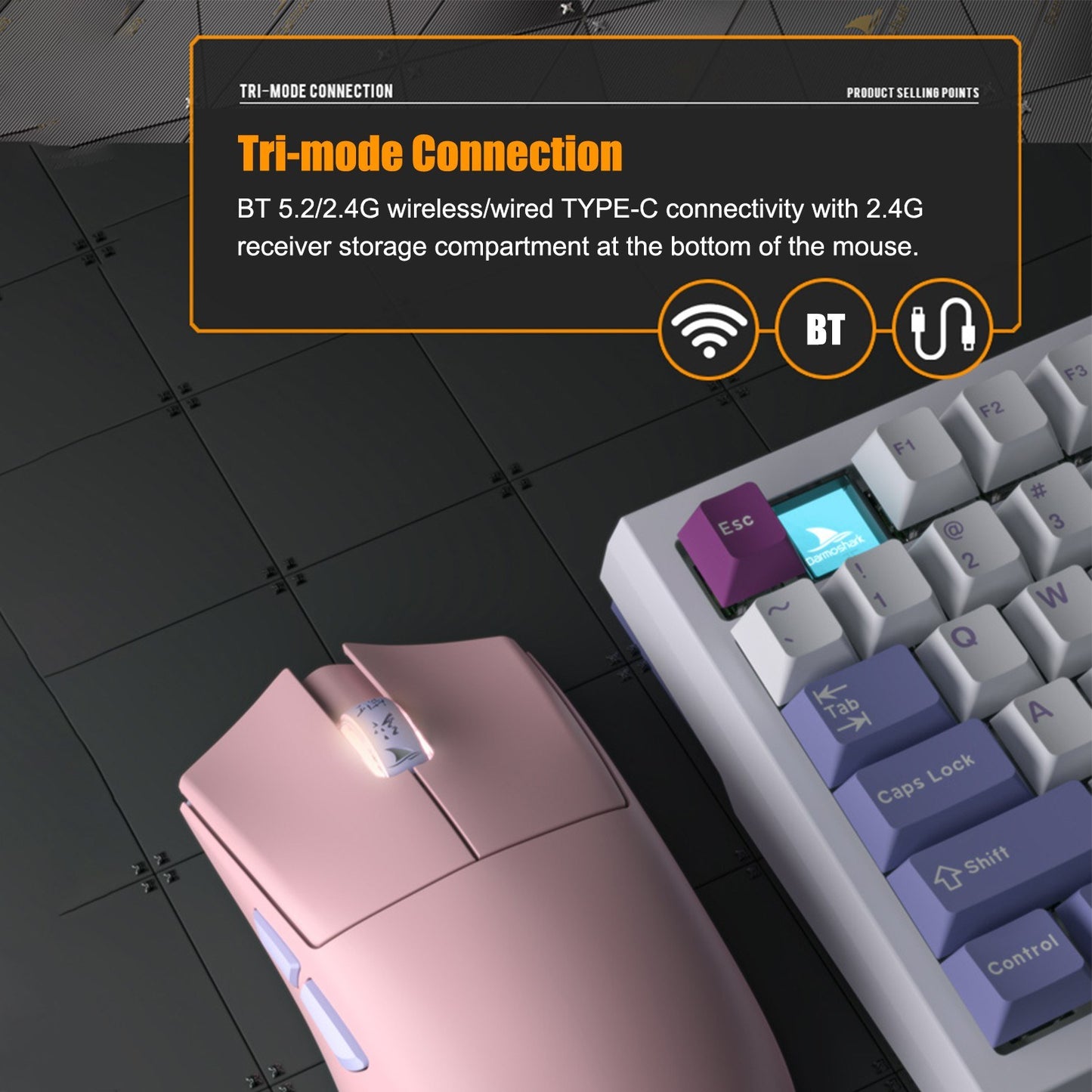 Darmoshark M3 Pro Tri-Mode Wireless/Wired Gaming Mouse, 26000 DPI, Optical, Rechargeable, Custom Drivers, Large Battery