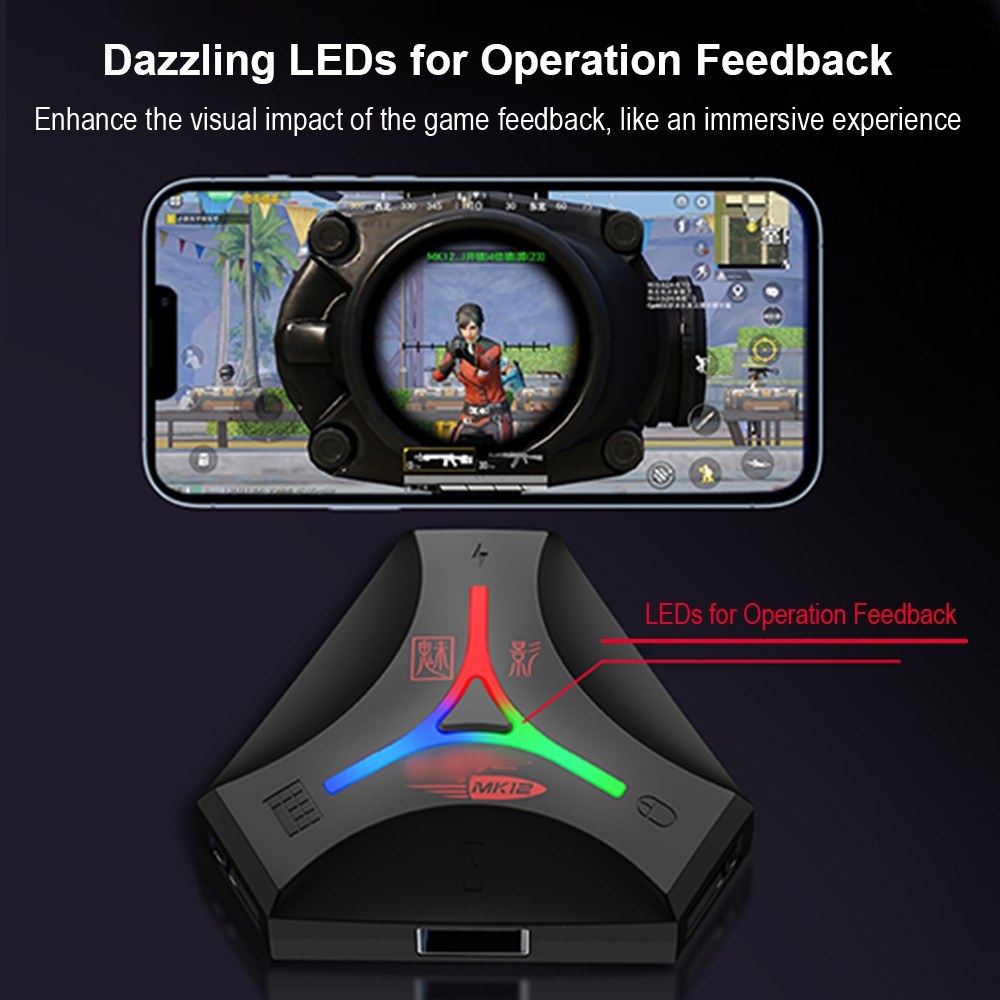 Portable BT5.1 Keyboard & Mouse Converter with AI Recognition, LED Lights, for Android & iOS Gaming