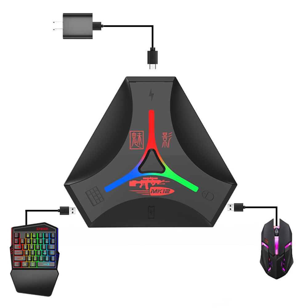 Portable BT5.1 Keyboard & Mouse Converter with AI Recognition, LED Lights, for Android & iOS Gaming