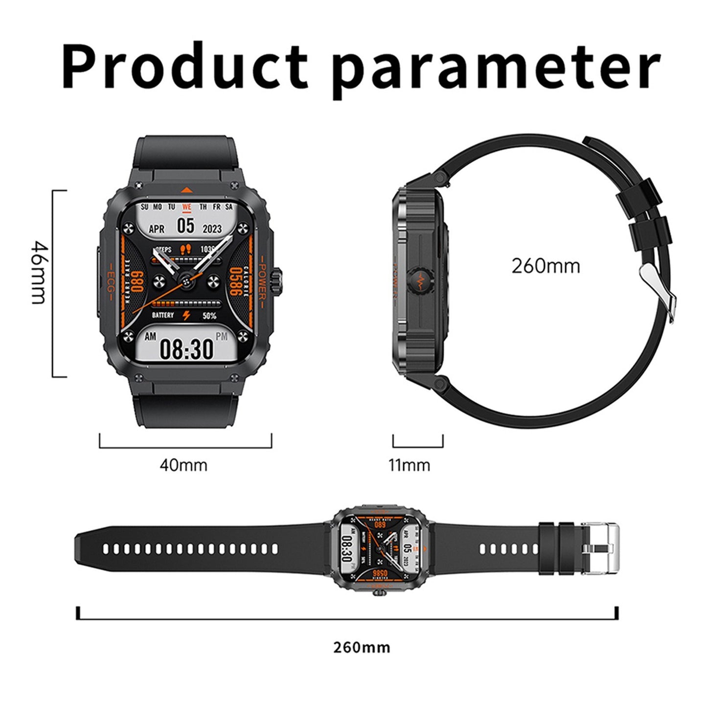 1.92 TFT HD Screen Smartwatch: Sports Health, Sleep Monitor, IP68 Waterproof, BT5.0, SOS Emergency Call