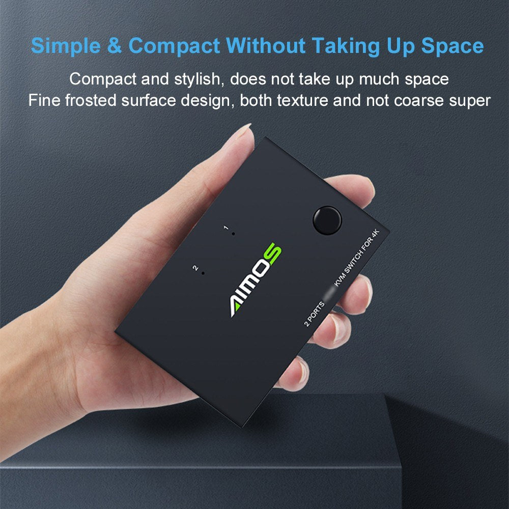 KCEVE KC-KVM201 USB 3.0 KVM Switch, 2 In 1 Out, 4K@30Hz, One-Button Switch, Wide Compatibility