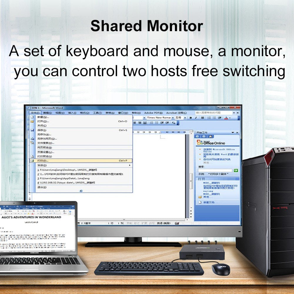 KCEVE KC-KVM201 USB 3.0 KVM Switch, 2 In 1 Out, 4K@30Hz, One-Button Switch, Wide Compatibility