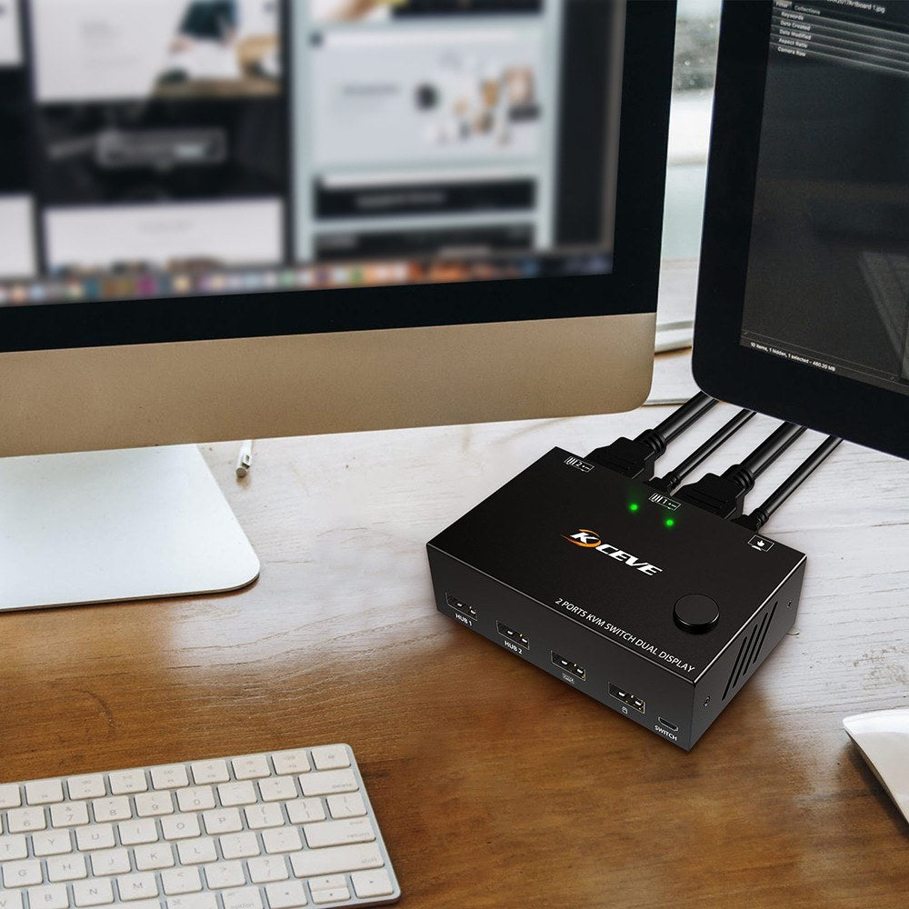 Dual Display KVM Switch 4K HDMI 3840x2160@30Hz | Plug & Play Compatible - KCEVE KC-KVM202
