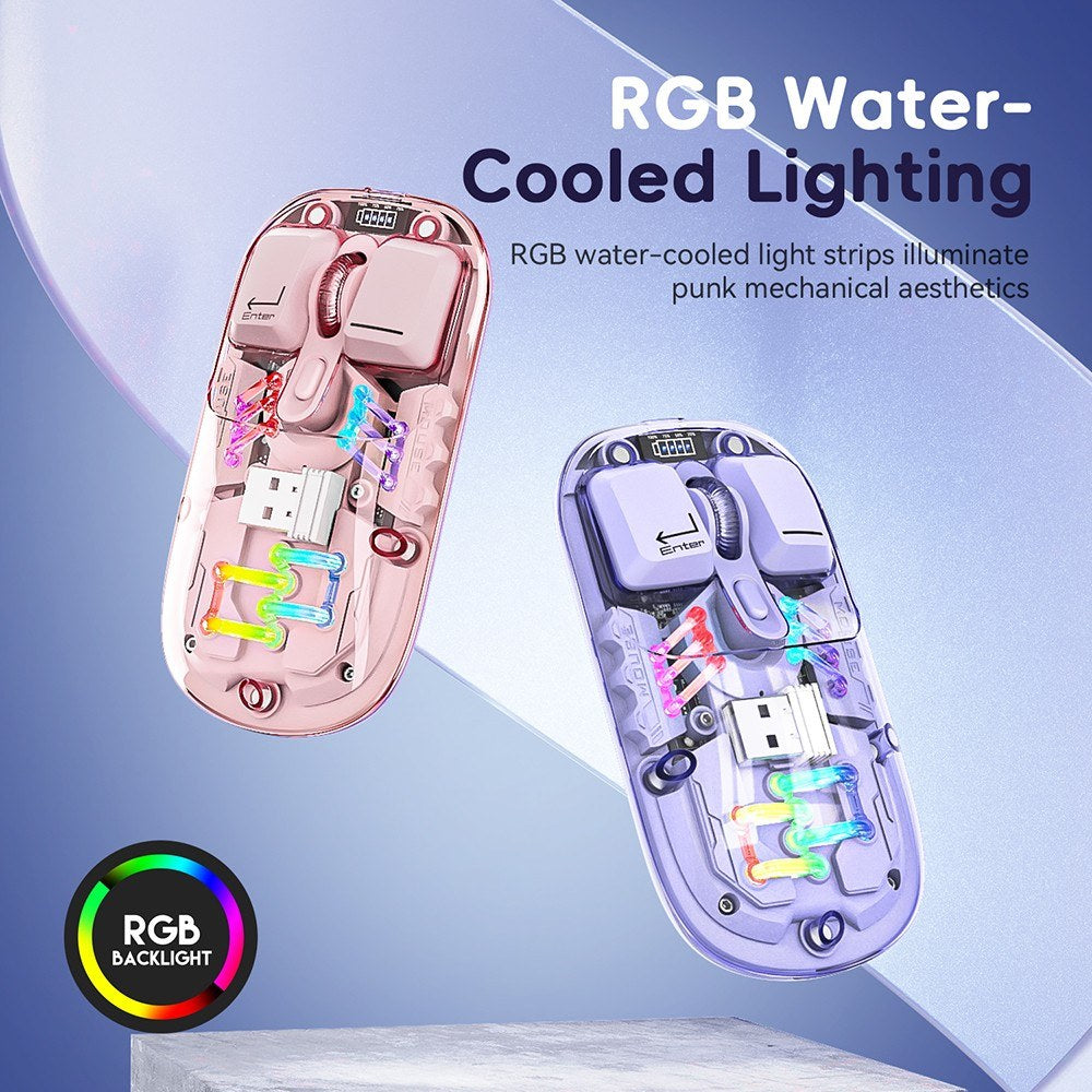 Dual-Mode Transparent Wireless Mouse, BT5.0 & 2.4G, One-Button Switch, Rechargeable Type-C 400mAh, Adjustable DPI & RGB Lights, Magnetic Cover, Custom Drivers for PC/Laptop