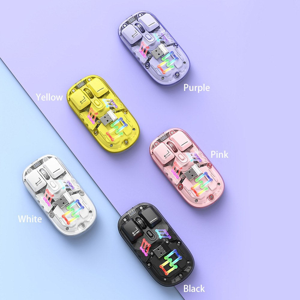 Dual-Mode Transparent Wireless Mouse, BT5.0 & 2.4G, One-Button Switch, Rechargeable Type-C 400mAh, Adjustable DPI & RGB Lights, Magnetic Cover, Custom Drivers for PC/Laptop