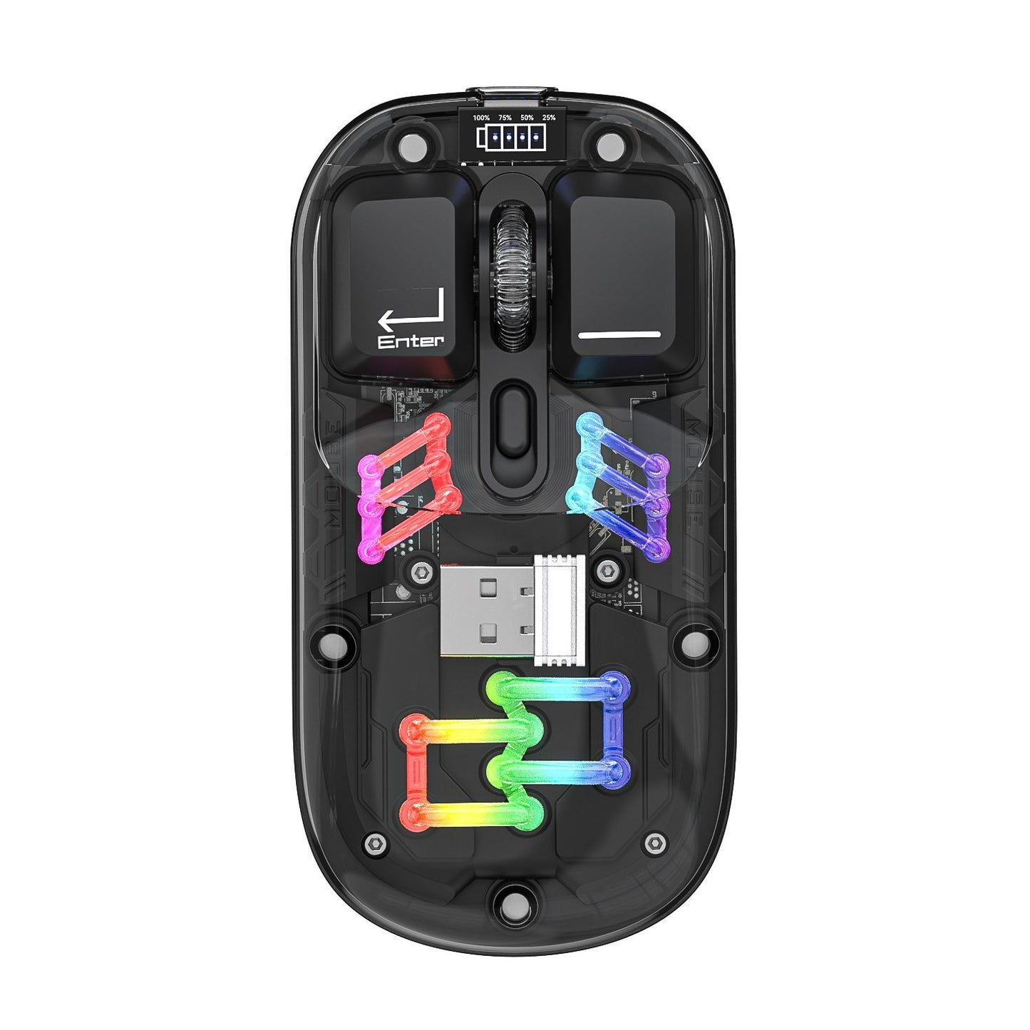 Dual-Mode Transparent Wireless Mouse, BT5.0 & 2.4G, One-Button Switch, Rechargeable Type-C 400mAh, Adjustable DPI & RGB Lights, Magnetic Cover, Custom Drivers for PC/Laptop