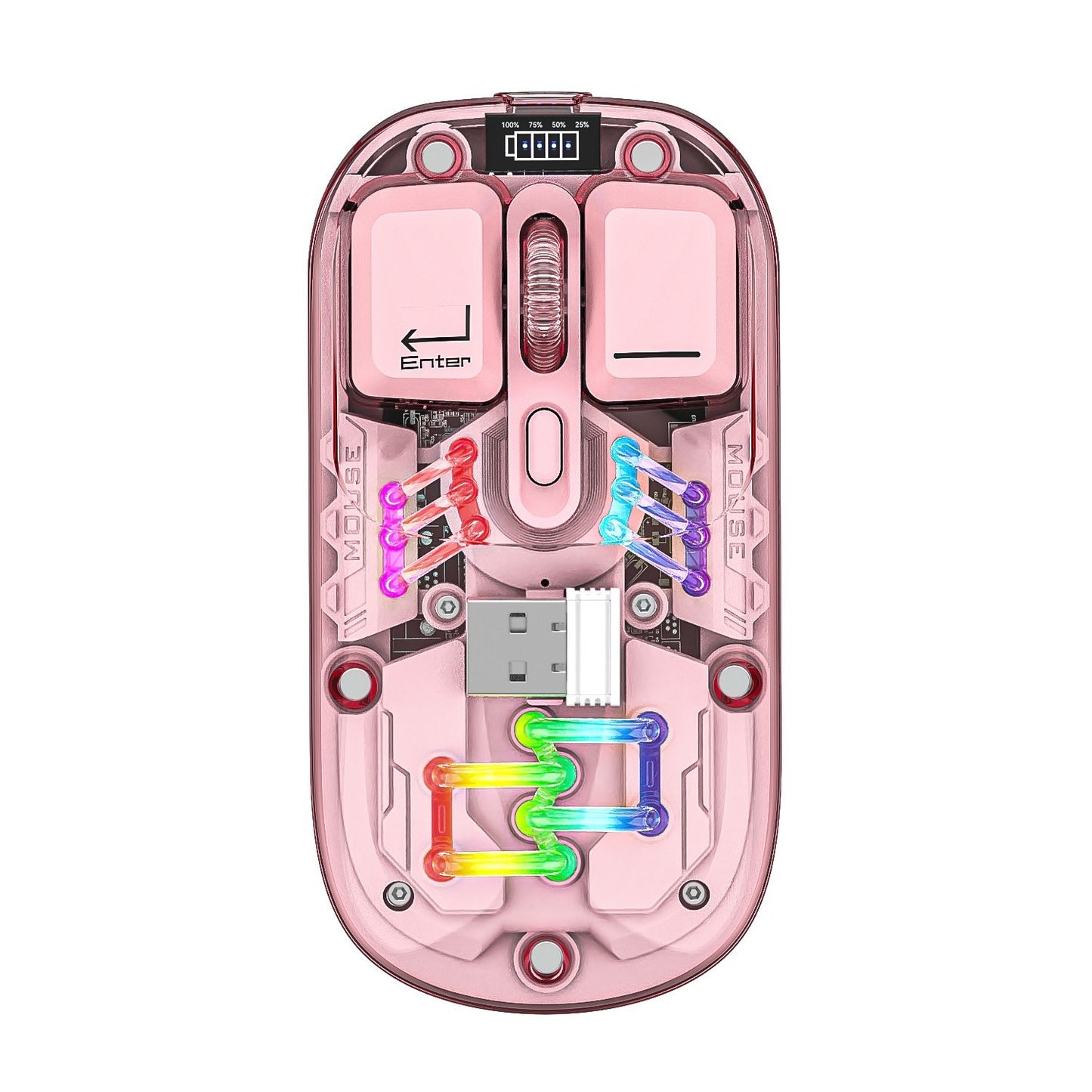 Dual-Mode Transparent Wireless Mouse, BT5.0 & 2.4G, One-Button Switch, Rechargeable Type-C 400mAh, Adjustable DPI & RGB Lights, Magnetic Cover, Custom Drivers for PC/Laptop