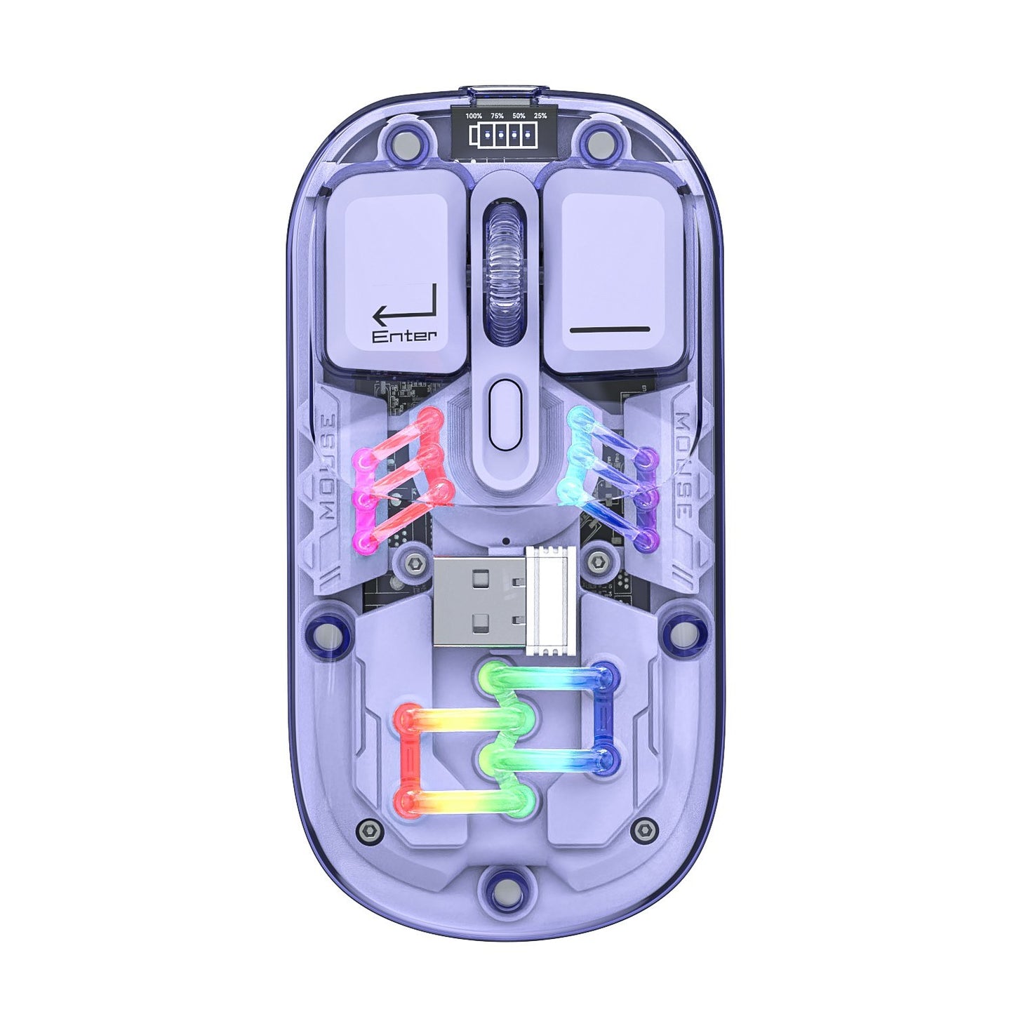 Dual-Mode Transparent Wireless Mouse, BT5.0 & 2.4G, One-Button Switch, Rechargeable Type-C 400mAh, Adjustable DPI & RGB Lights, Magnetic Cover, Custom Drivers for PC/Laptop