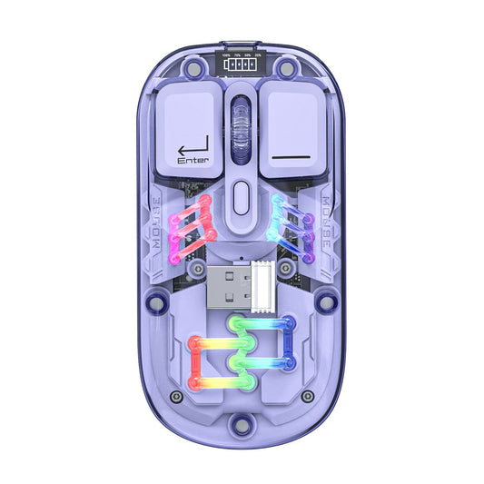 Dual-Mode Transparent Wireless Mouse, BT5.0 & 2.4G, One-Button Switch, Rechargeable Type-C 400mAh, Adjustable DPI & RGB Lights, Magnetic Cover, Custom Drivers for PC/Laptop