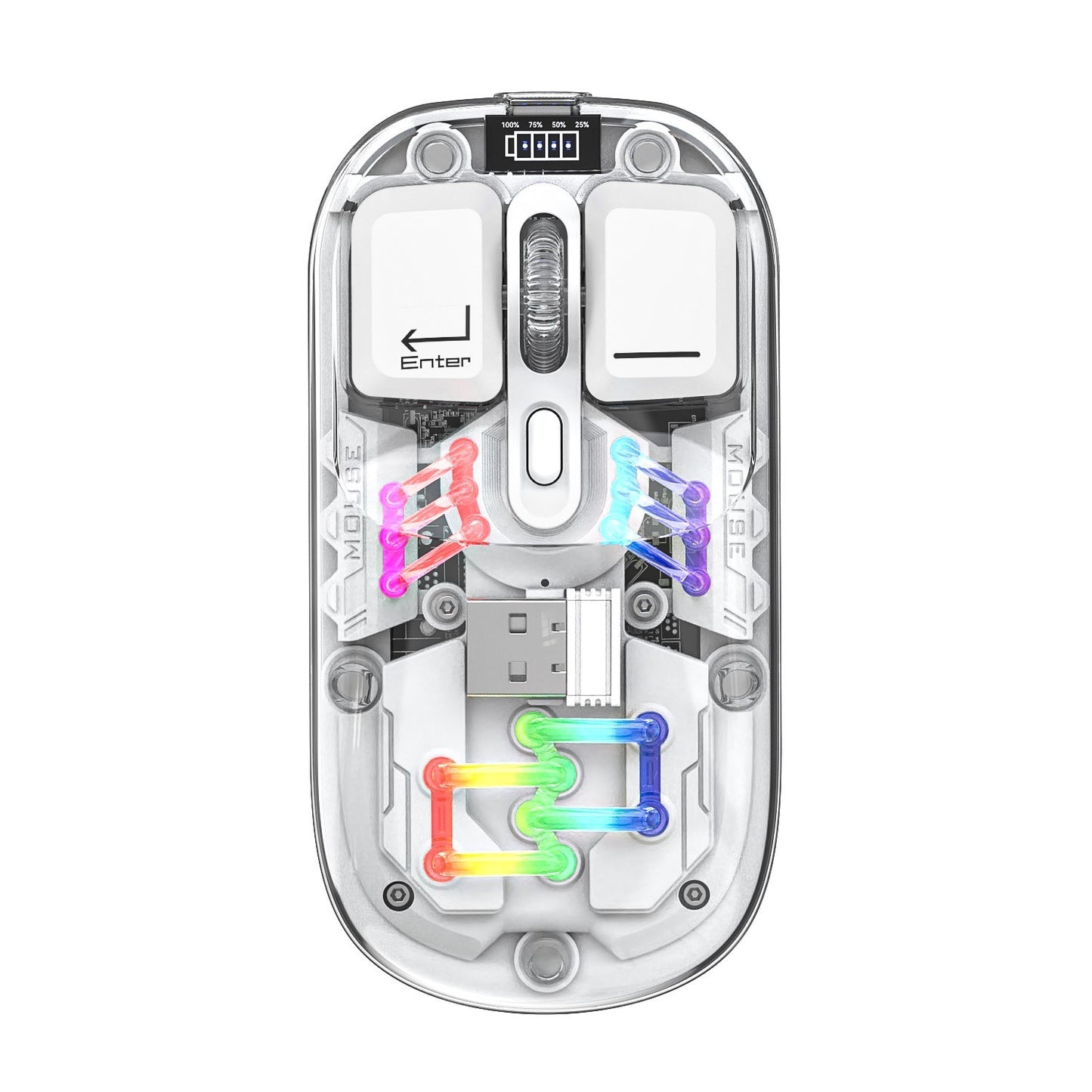 Dual-Mode Transparent Wireless Mouse, BT5.0 & 2.4G, One-Button Switch, Rechargeable Type-C 400mAh, Adjustable DPI & RGB Lights, Magnetic Cover, Custom Drivers for PC/Laptop