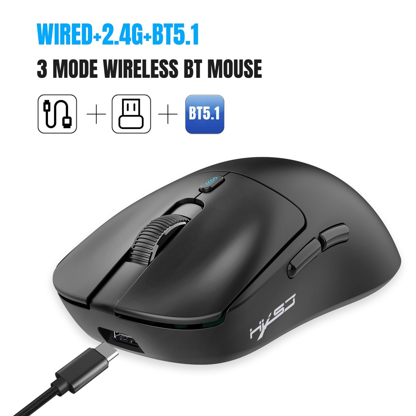 Wireless Tri-Mode Gaming Mouse, 12000 DPI, Customizable 6 Keys, Long Battery Life - HXSJ T68