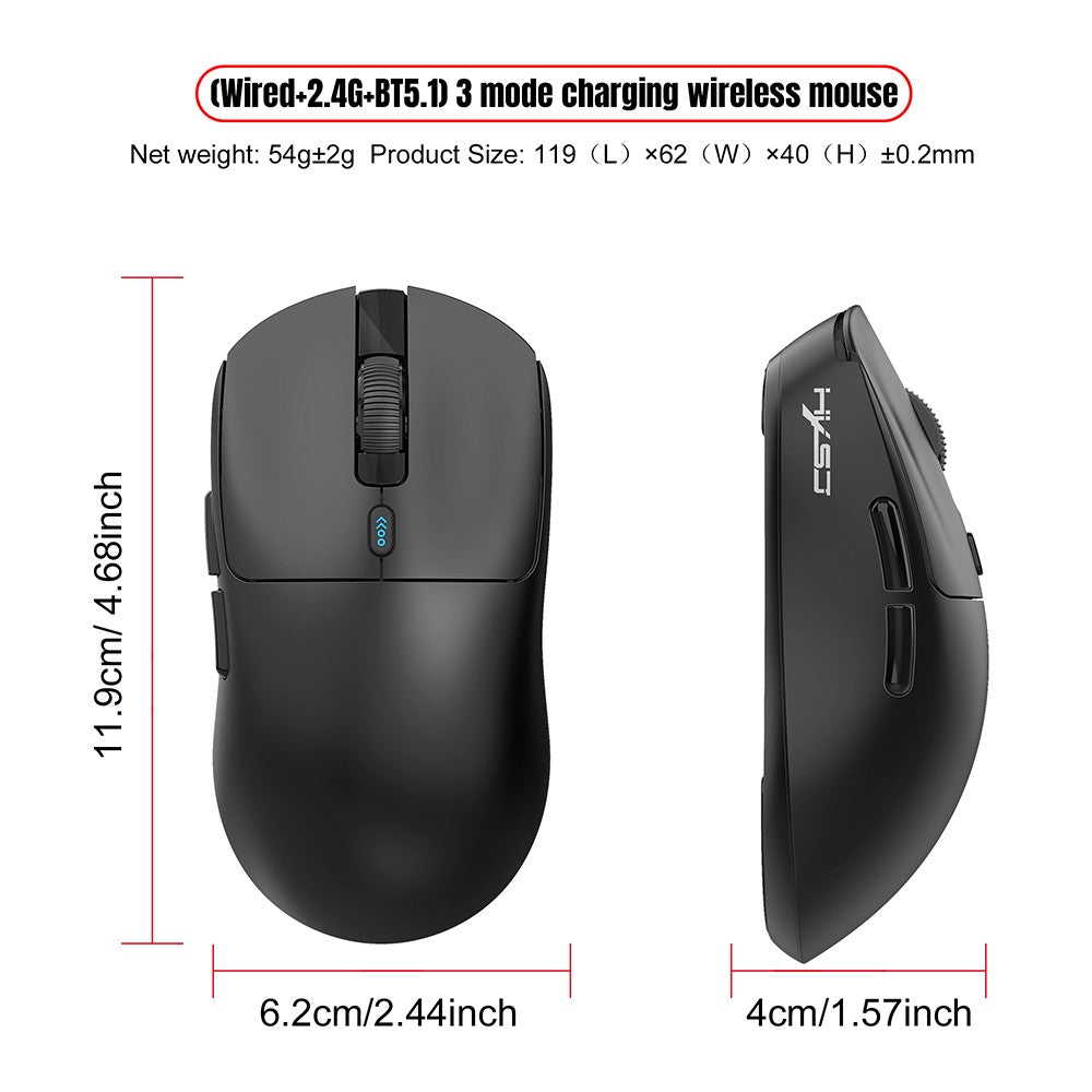 Wireless Tri-Mode Gaming Mouse, 12000 DPI, Customizable 6 Keys, Long Battery Life - HXSJ T68