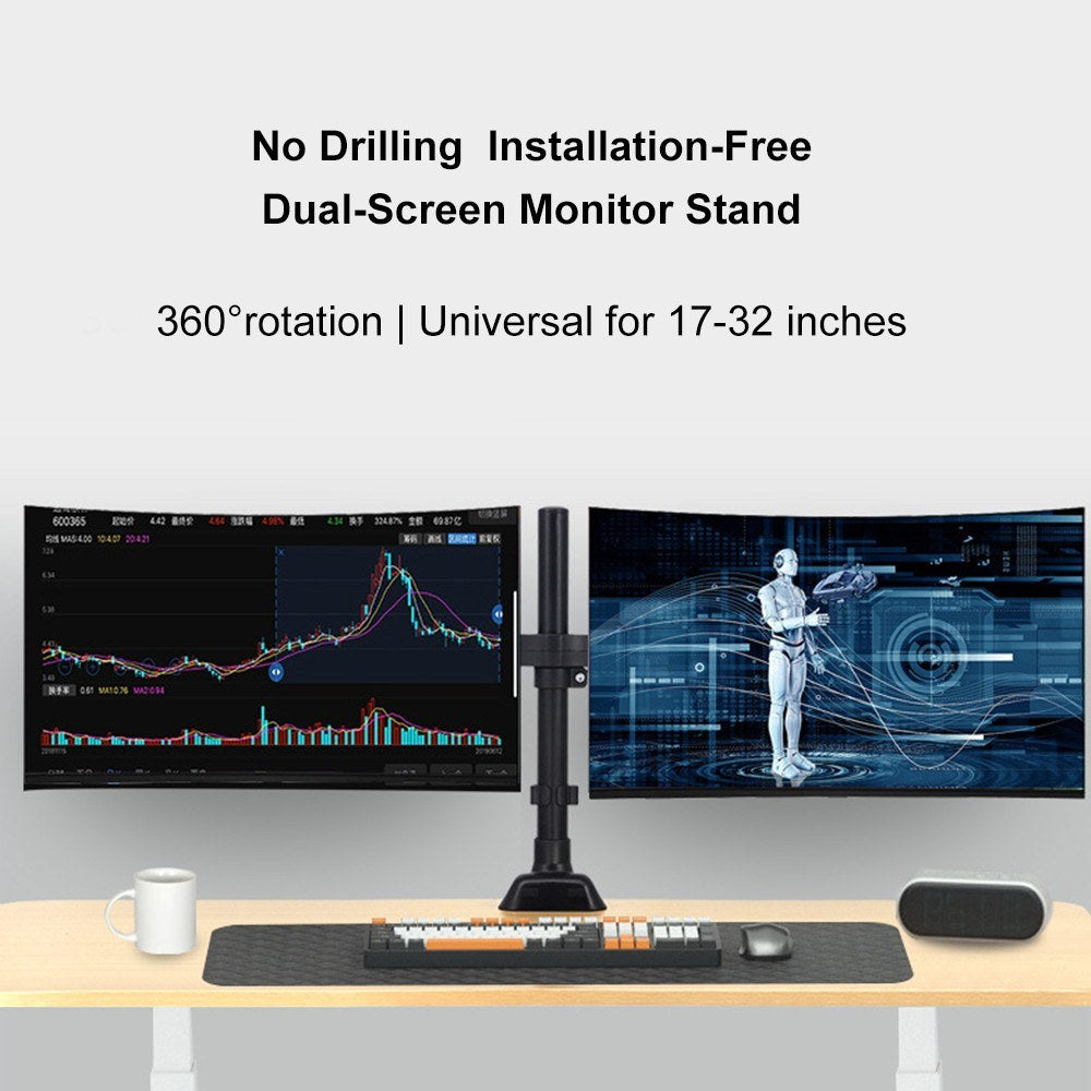 Aluminum Dual Monitor Stand 360° Rotating Adjustable Mount for 17-32 Inch Screens - PM100