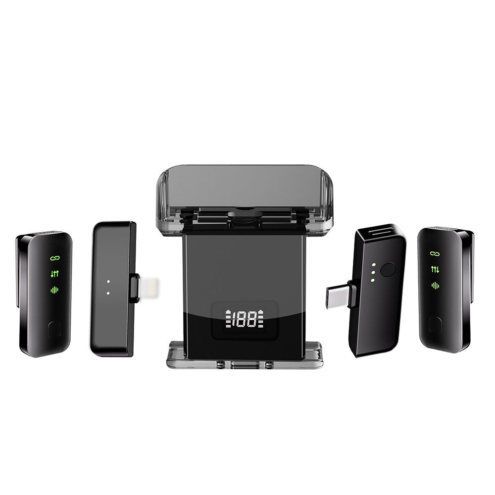 Dual Channel Wireless Lapel Microphone with Charging Case for Interviews & Live Streaming