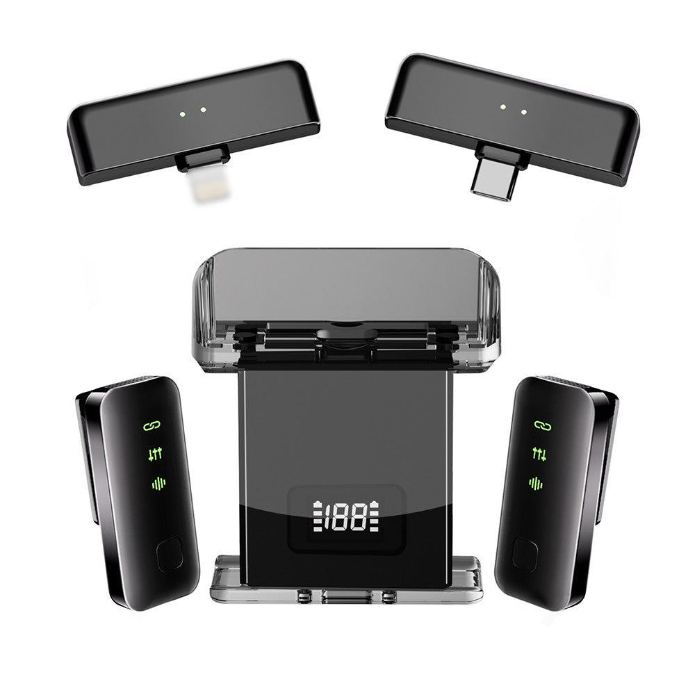 Dual Channel Wireless Lapel Microphone with Charging Case for Interviews & Live Streaming