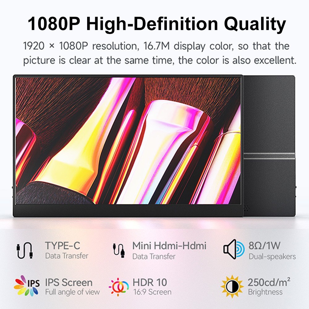 15-Inch Portable FHD 1080P IPS Gaming Monitor with Dual Speakers HDR - Ultra-Slim External Display for Laptop/PC/Smartphones