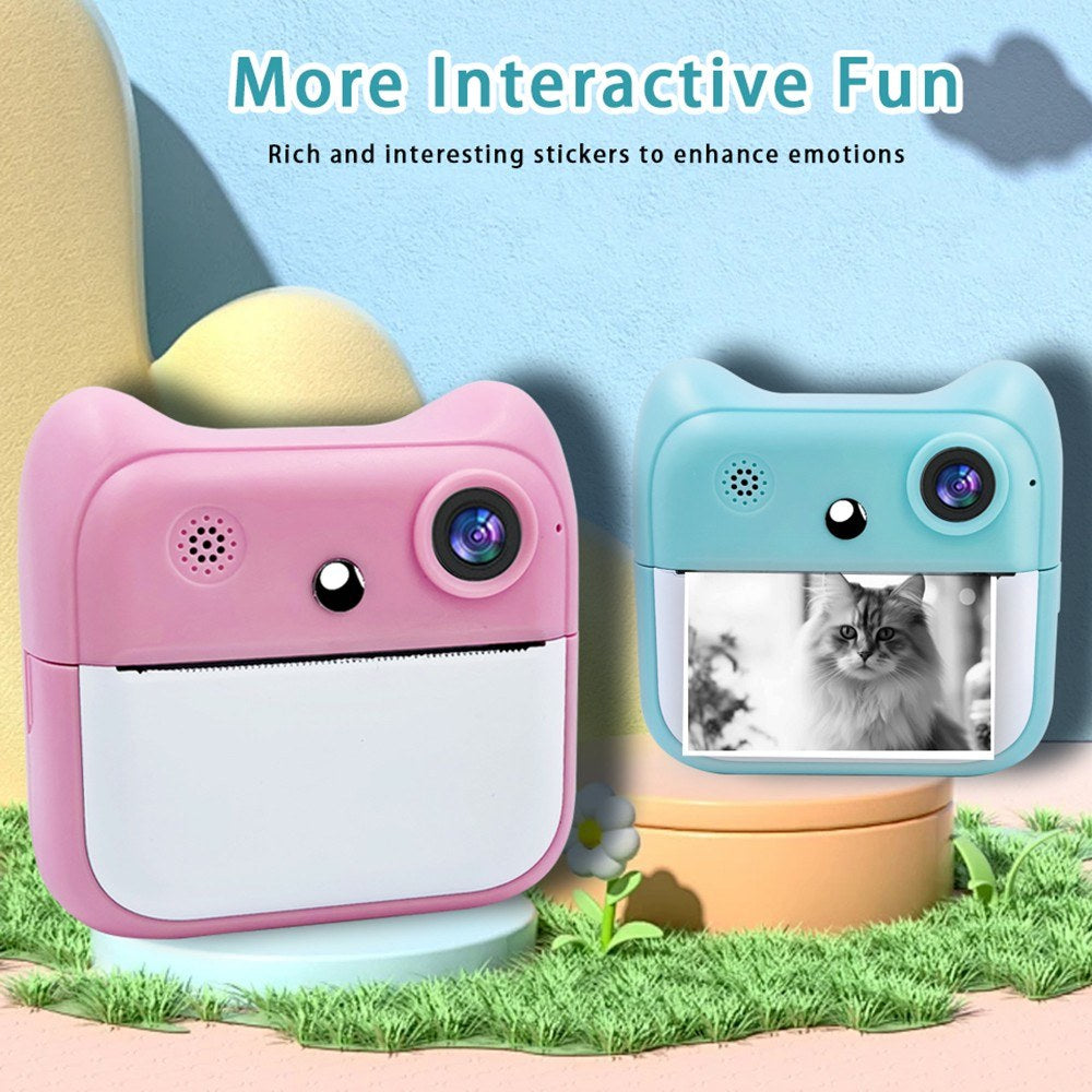 2400W Kids Instant Print Digital Camera with 2.4 Screen & Dual Lens - Inkless Thermal Cartoon Printer for Girls & Boys