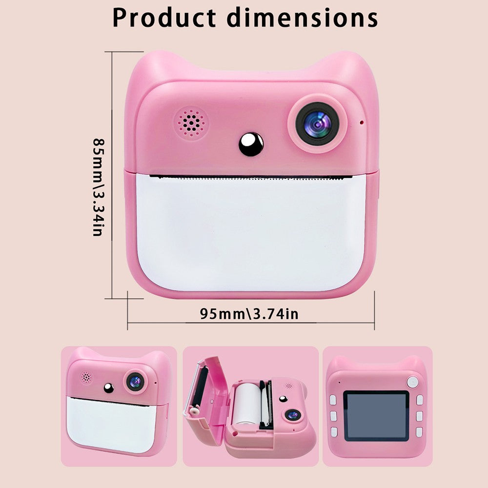2400W Kids Instant Print Digital Camera with 2.4 Screen & Dual Lens - Inkless Thermal Cartoon Printer for Girls & Boys
