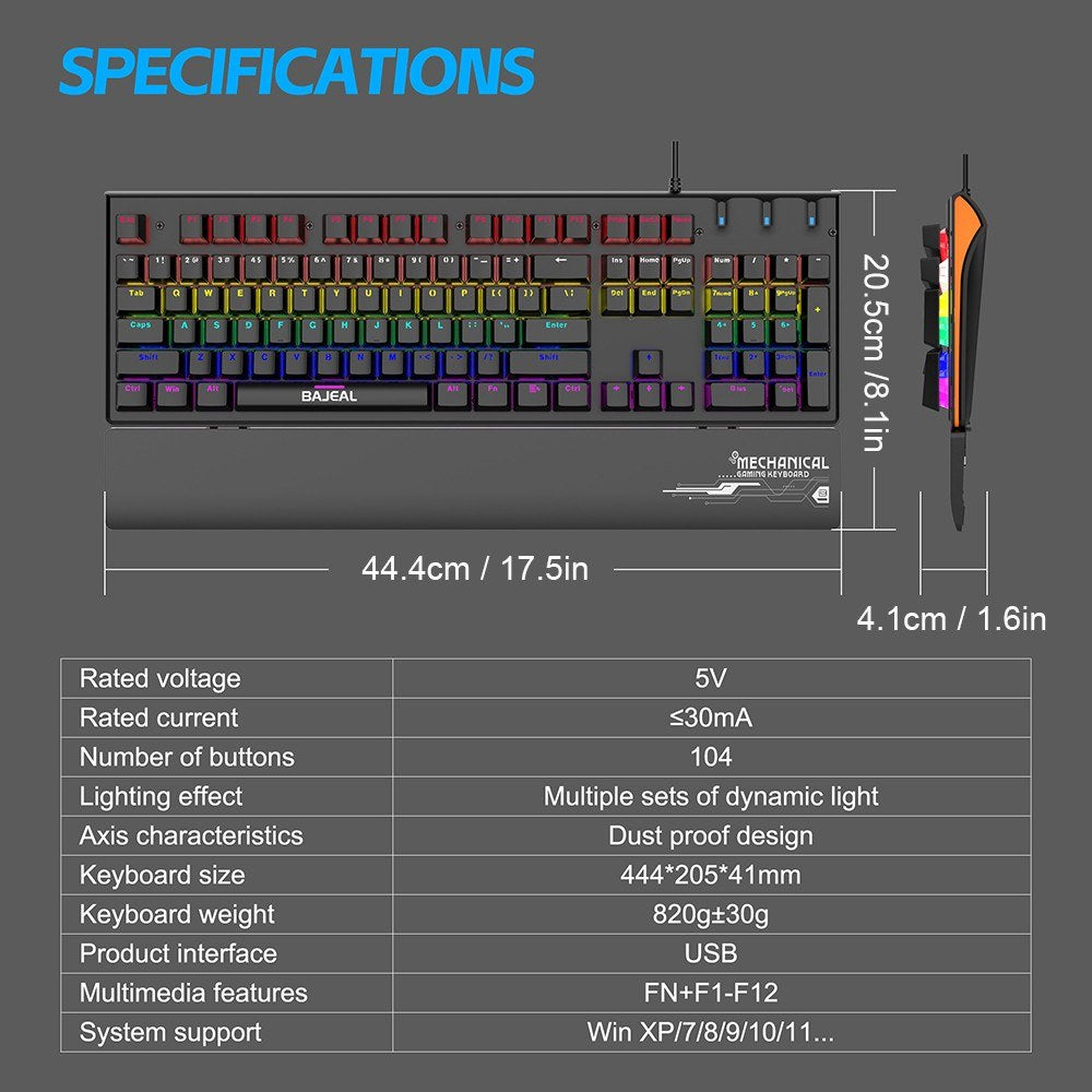 Ergonomic Wired Mechanical Gaming Keyboard with Blue Switches, USB, 9 Lighting Modes