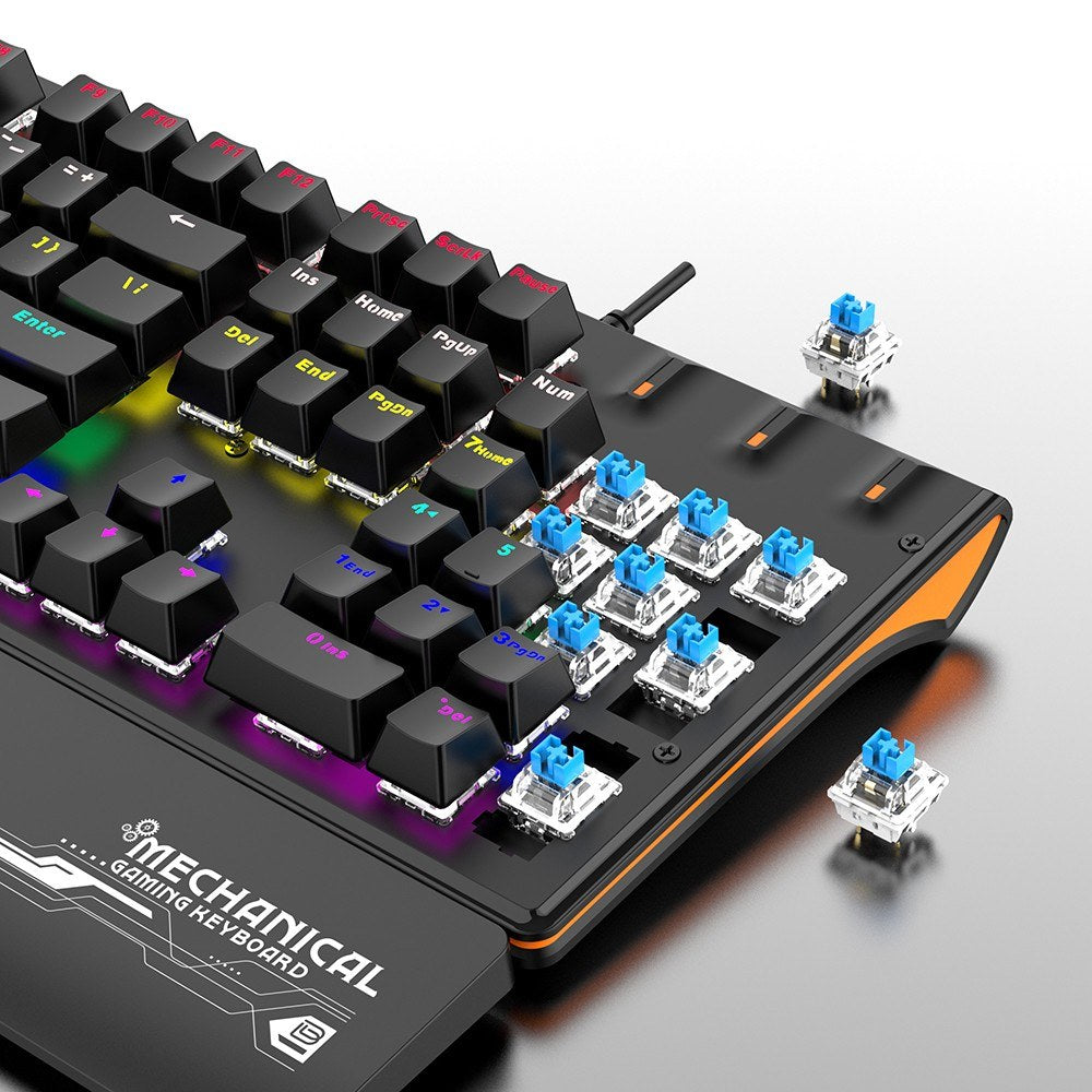 Ergonomic Wired Mechanical Gaming Keyboard with Blue Switches, USB, 9 Lighting Modes