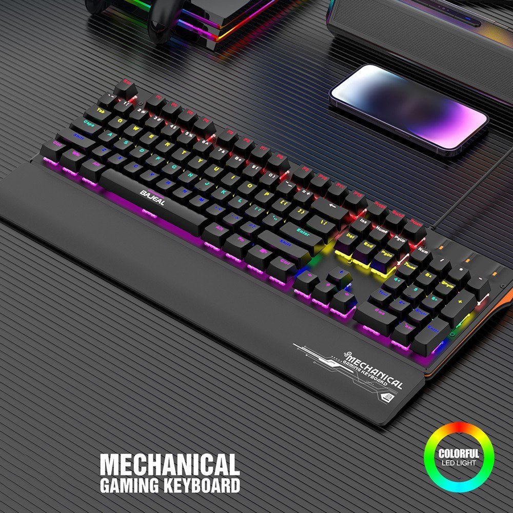 Ergonomic Wired Mechanical Gaming Keyboard with Blue Switches, USB, 9 Lighting Modes