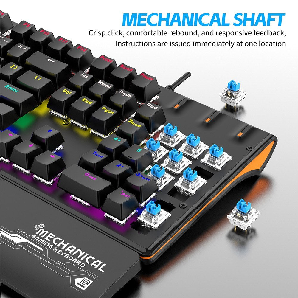 Ergonomic Wired Mechanical Gaming Keyboard with Blue Switches, USB, 9 Lighting Modes