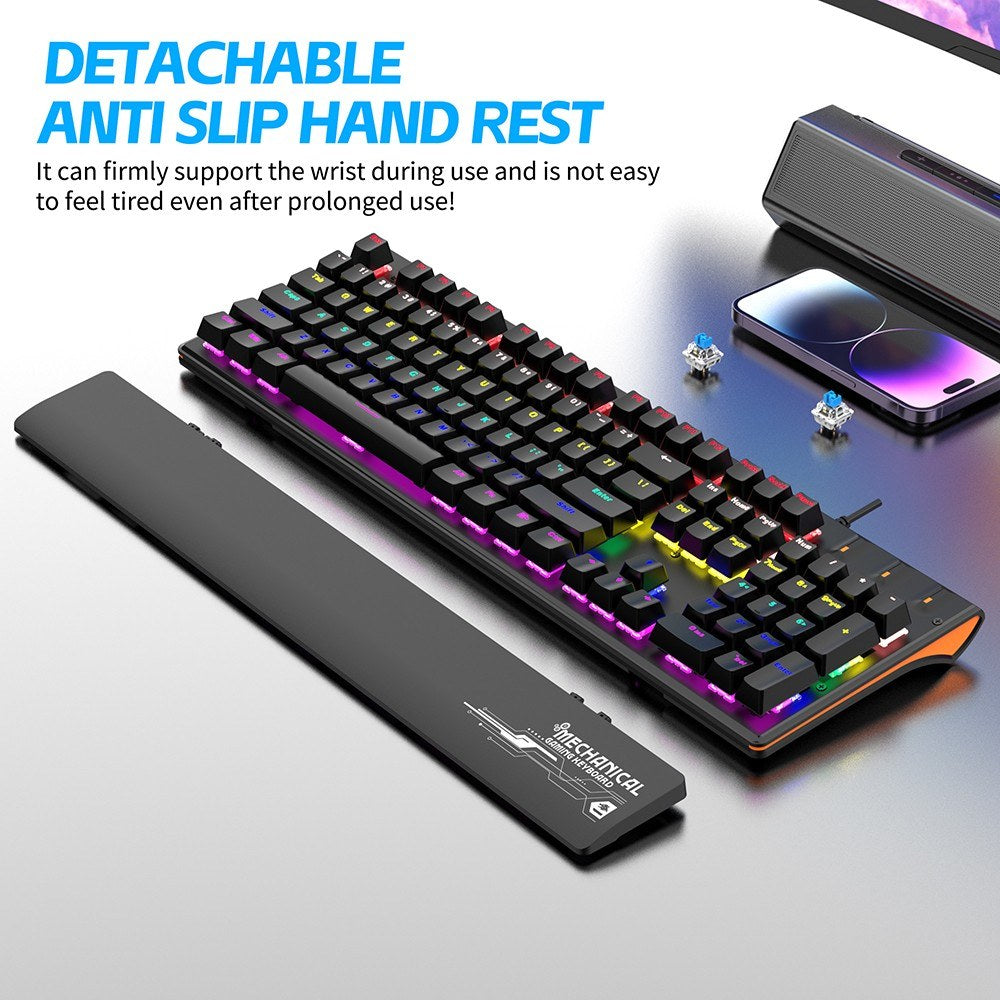 Ergonomic Wired Mechanical Gaming Keyboard with Blue Switches, USB, 9 Lighting Modes