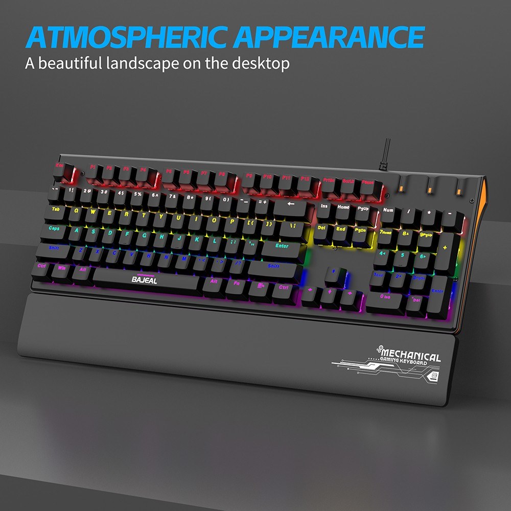 Ergonomic Wired Mechanical Gaming Keyboard with Blue Switches, USB, 9 Lighting Modes