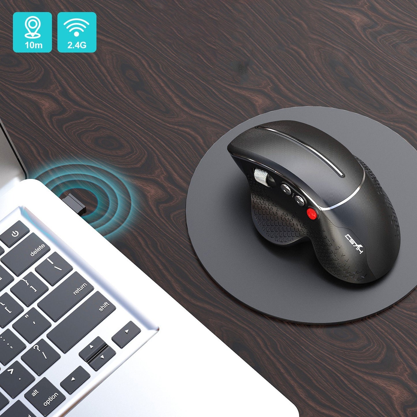 Ergonomic Wireless Vertical Mouse 2.4G | 6-Button Gaming Design with Aluminum Alloy Side Scroll Wheel | Anti-Mouse Hand Protection | 10m Reception