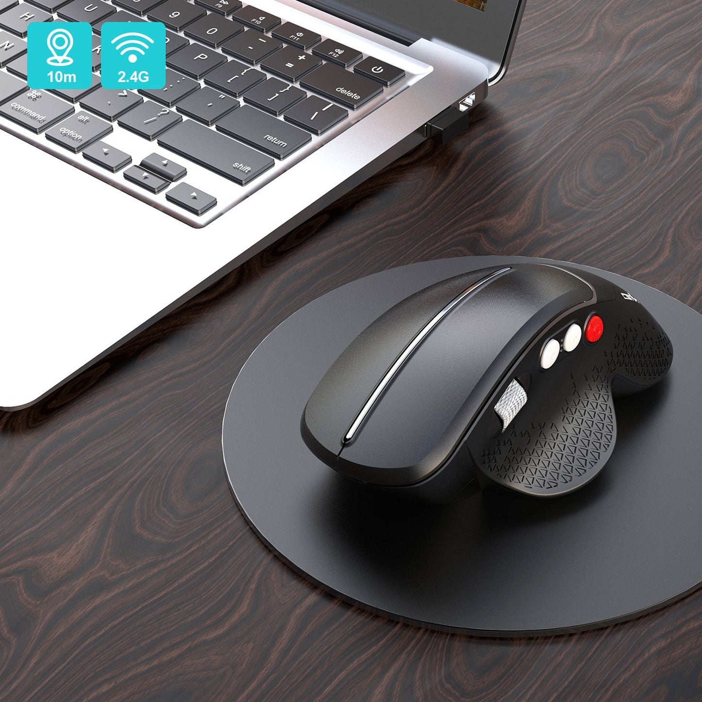 Ergonomic Wireless Vertical Mouse 2.4G | 6-Button Gaming Design with Aluminum Alloy Side Scroll Wheel | Anti-Mouse Hand Protection | 10m Reception