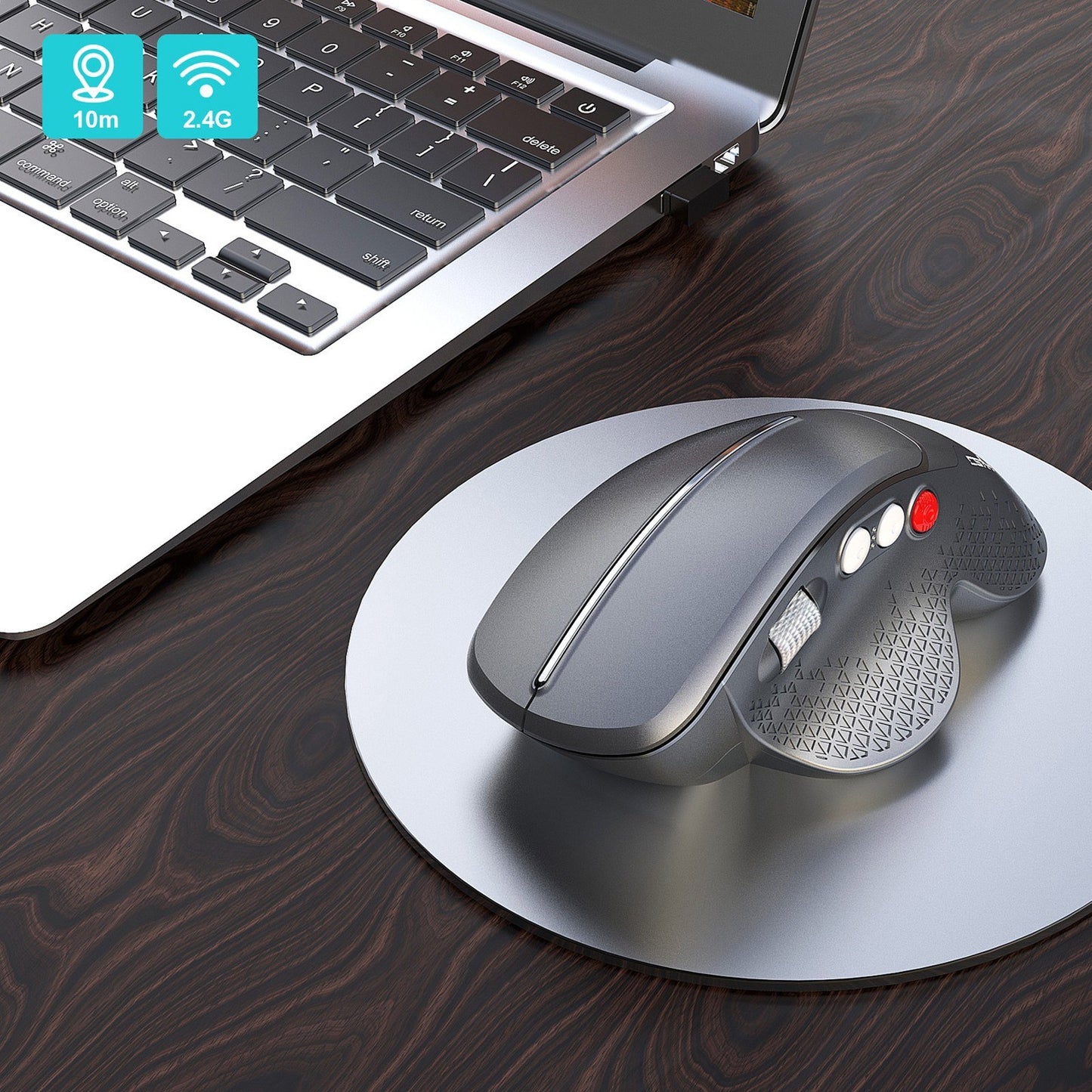 Ergonomic Wireless Vertical Mouse 2.4G | 6-Button Gaming Design with Aluminum Alloy Side Scroll Wheel | Anti-Mouse Hand Protection | 10m Reception