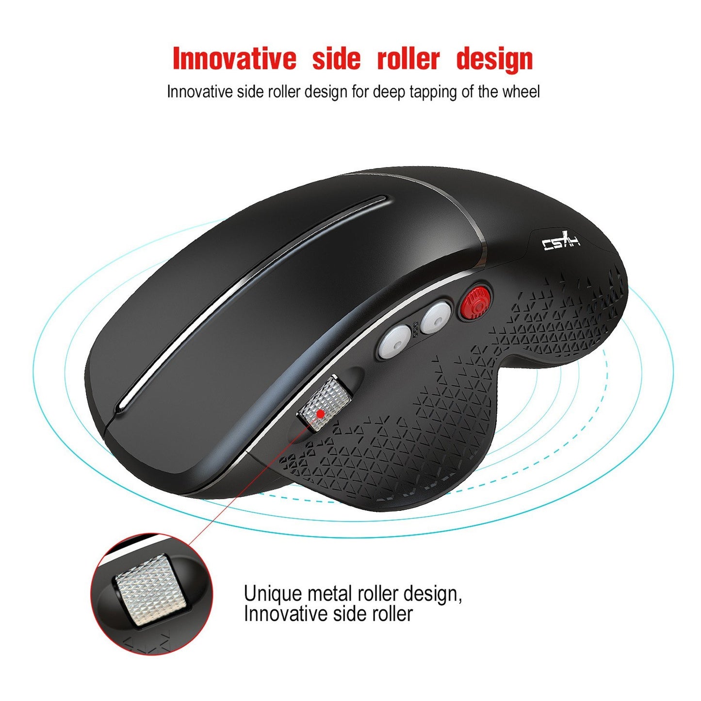 Ergonomic Wireless Vertical Mouse 2.4G | 6-Button Gaming Design with Aluminum Alloy Side Scroll Wheel | Anti-Mouse Hand Protection | 10m Reception
