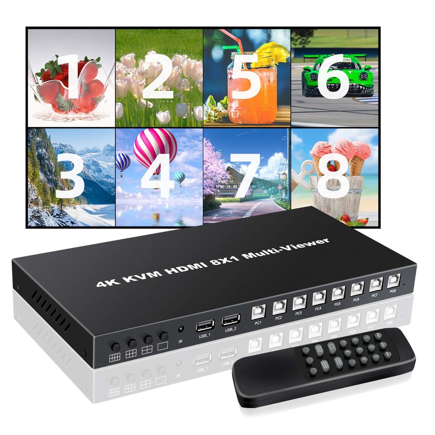 8-Port 4K HDMI Splitter with Remote, 4K/1080P Switch Box for DVD Player, TV, PC