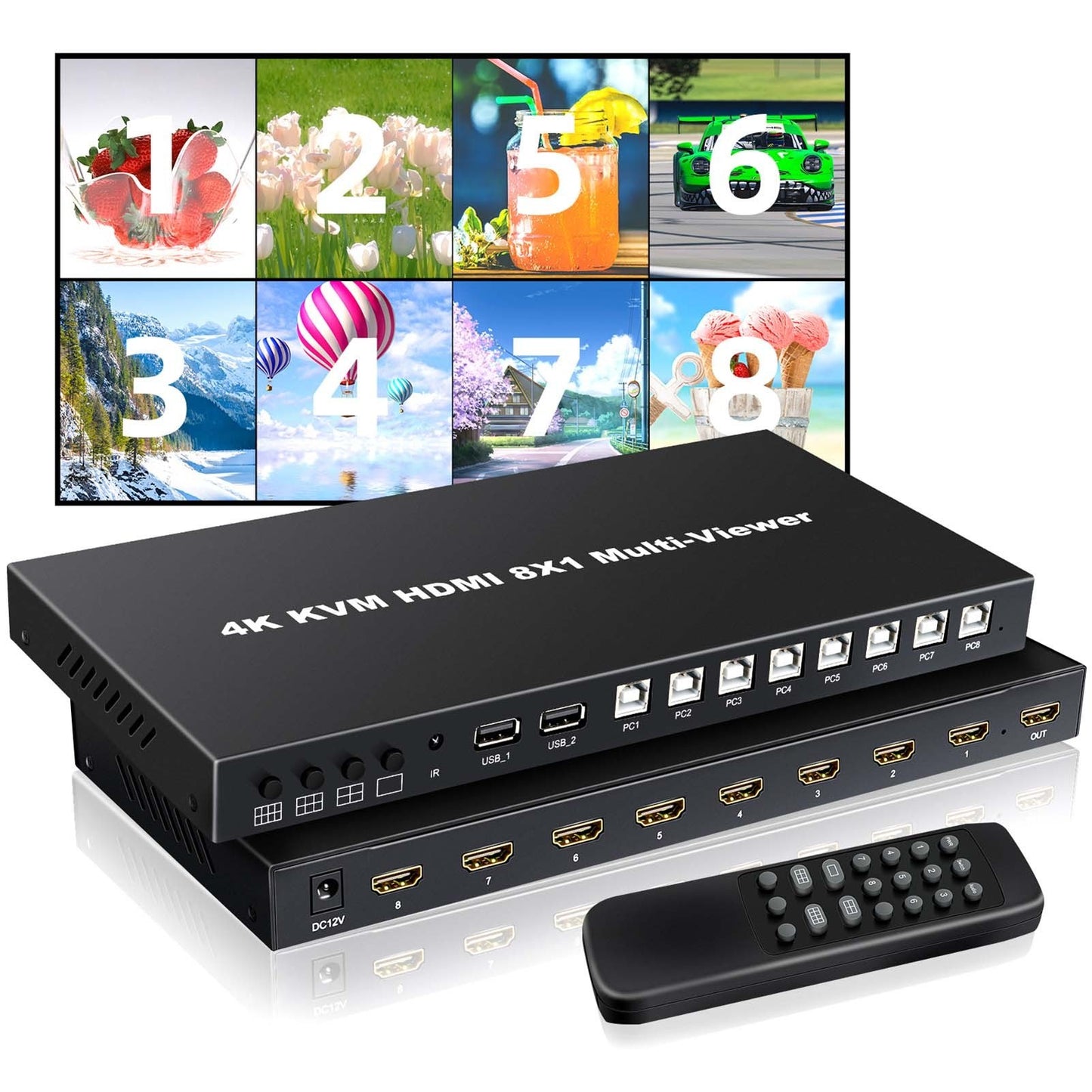 8-Port 4K HDMI Splitter with Remote, 4K/1080P Switch Box for DVD Player, TV, PC