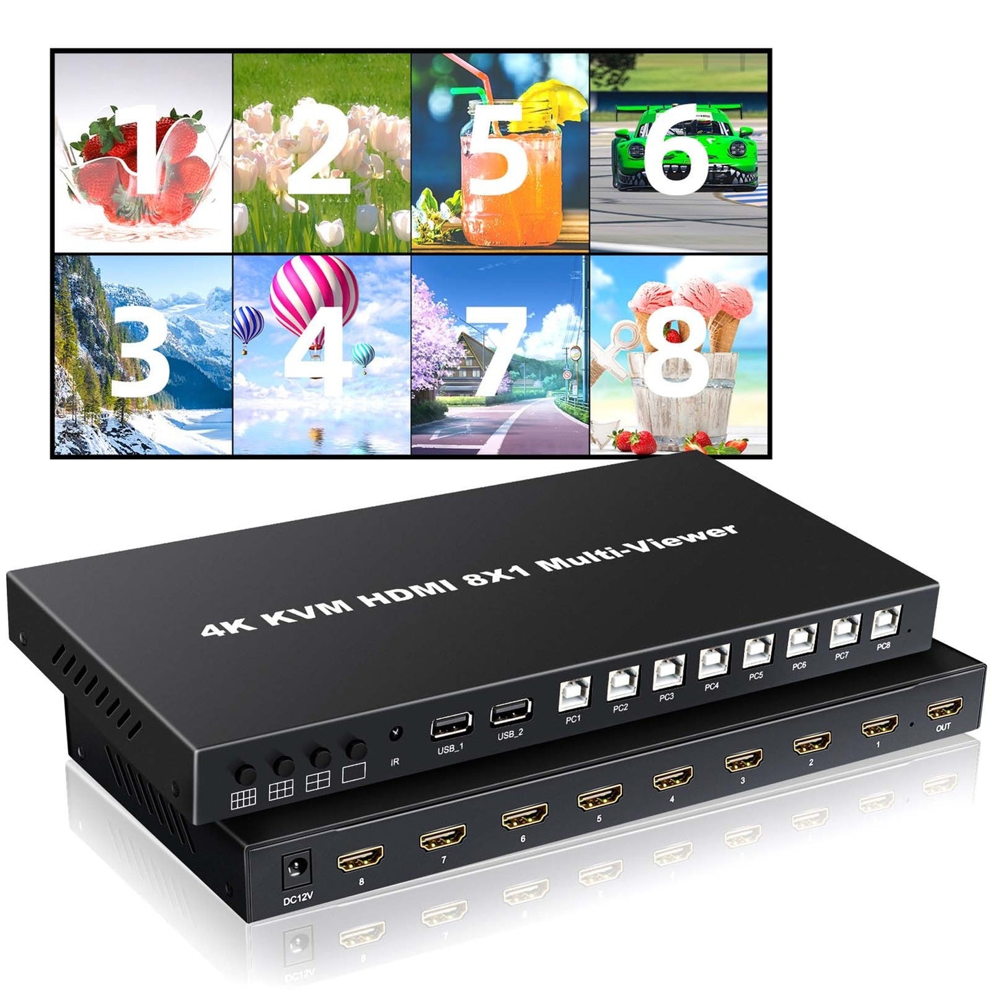 8-Port 4K HDMI Splitter with Remote, 4K/1080P Switch Box for DVD Player, TV, PC