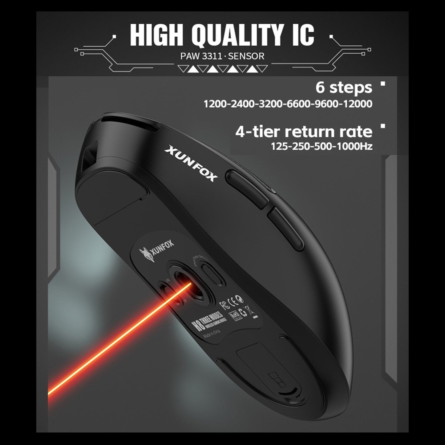 XUNFOX PAW3311 Wireless Gaming Mouse - Lightweight, Rechargeable, Ergonomic, 3-Mode Connection, Anti-Slip for PC/Laptop