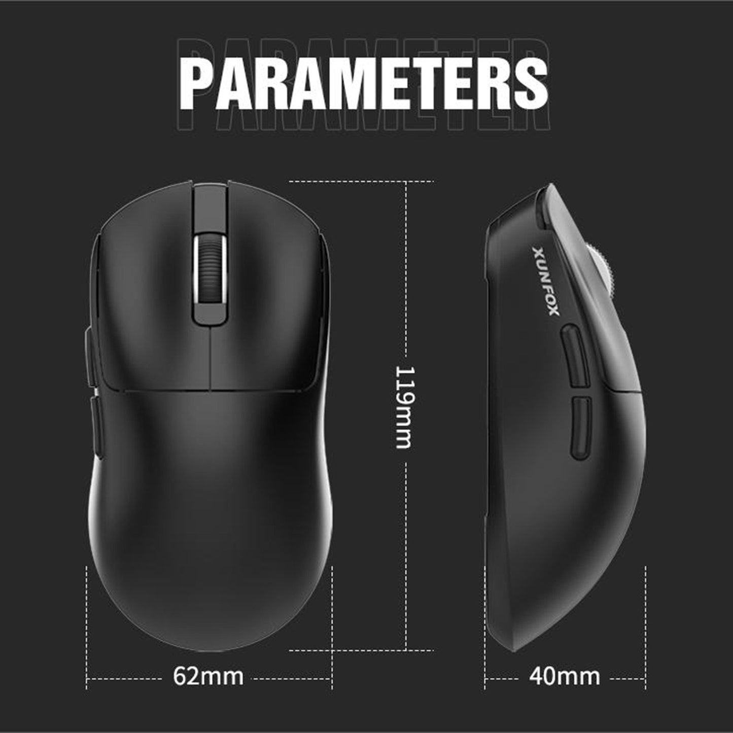 XUNFOX PAW3311 Wireless Gaming Mouse - Lightweight, Rechargeable, Ergonomic, 3-Mode Connection, Anti-Slip for PC/Laptop