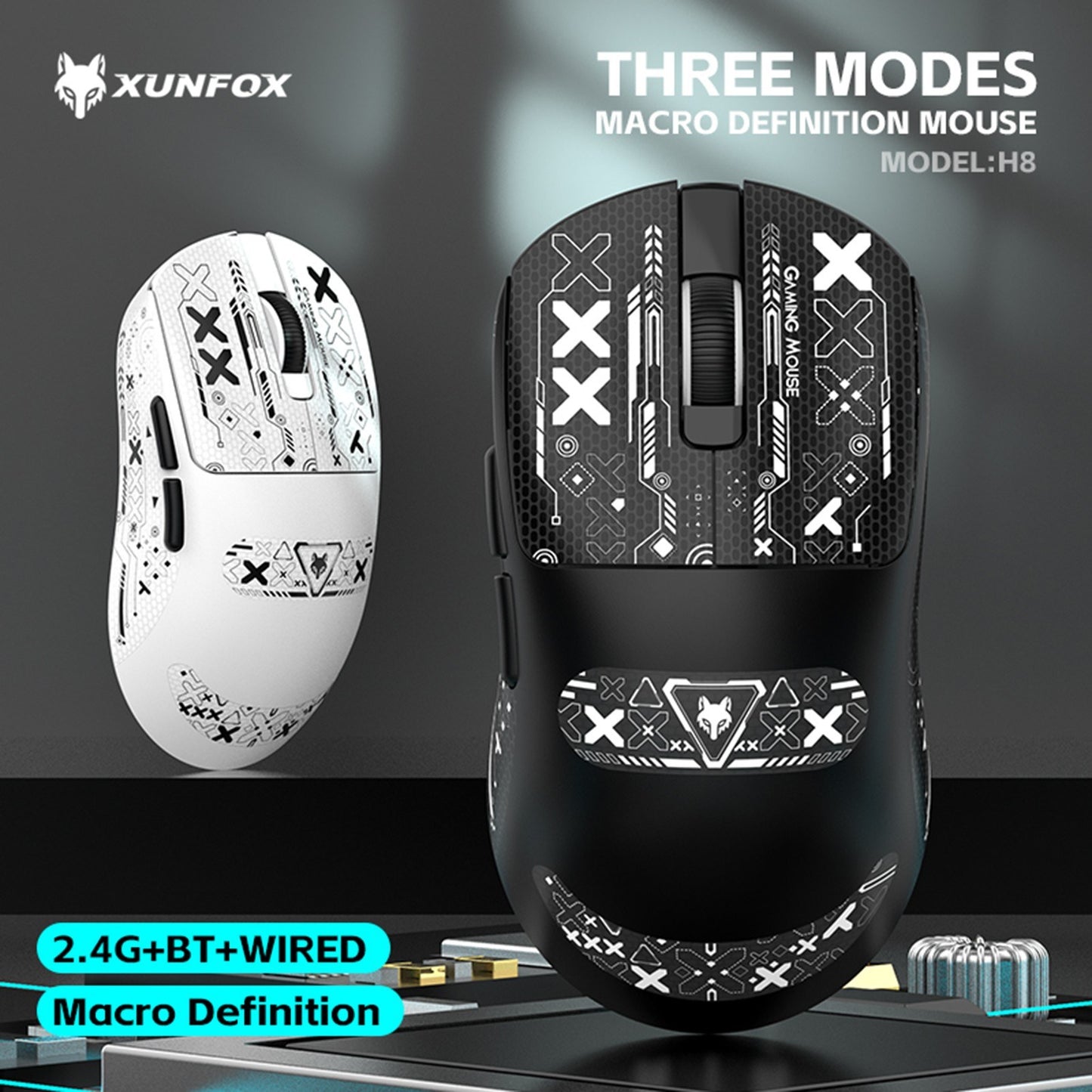 XUNFOX PAW3311 Wireless Gaming Mouse - Lightweight, Rechargeable, Ergonomic, 3-Mode Connection, Anti-Slip for PC/Laptop