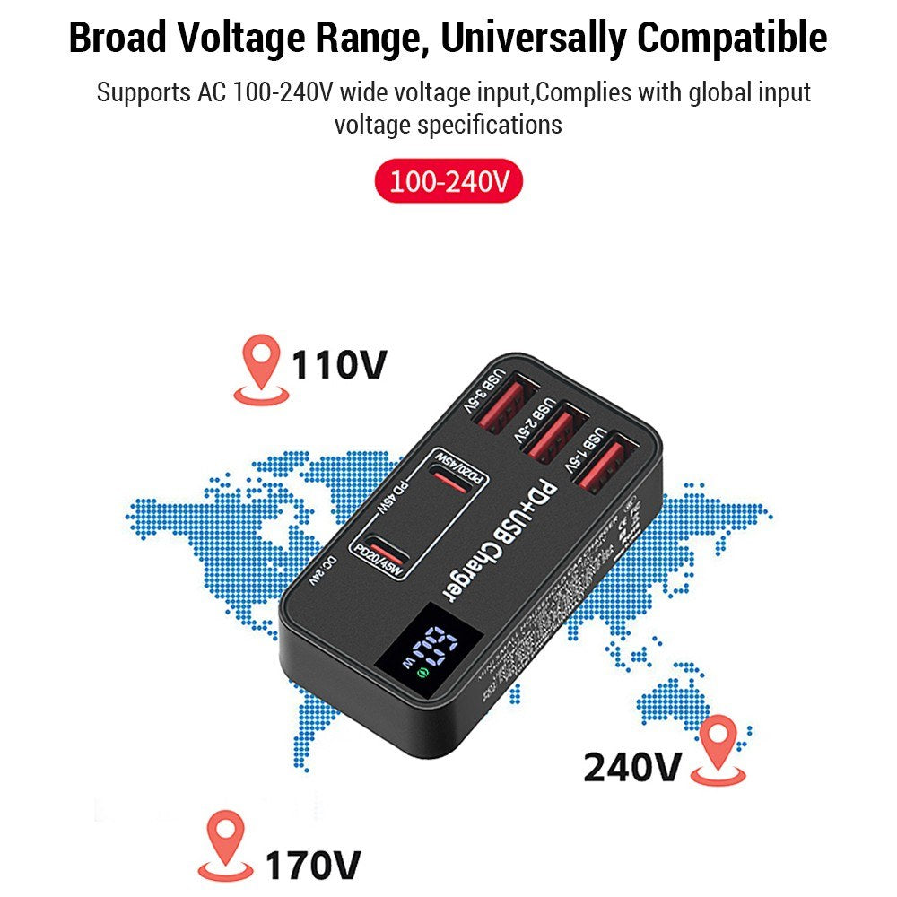 65W USB-C PD & QC Portable Fast Charger with Multifunctional Display for Laptops, Tablets, and Phones