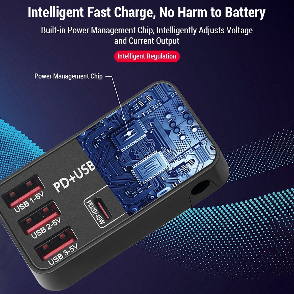 65W USB-C PD & QC Portable Fast Charger with Multifunctional Display for Laptops, Tablets, and Phones