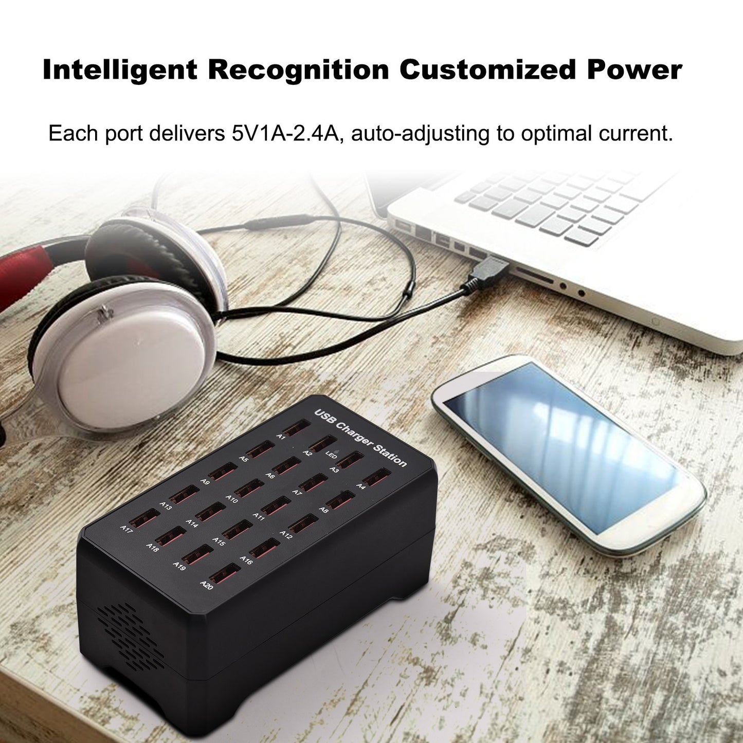 100W 20-Port USB C Charger Hub - Fast Multi-Device Charging with Safety Protection