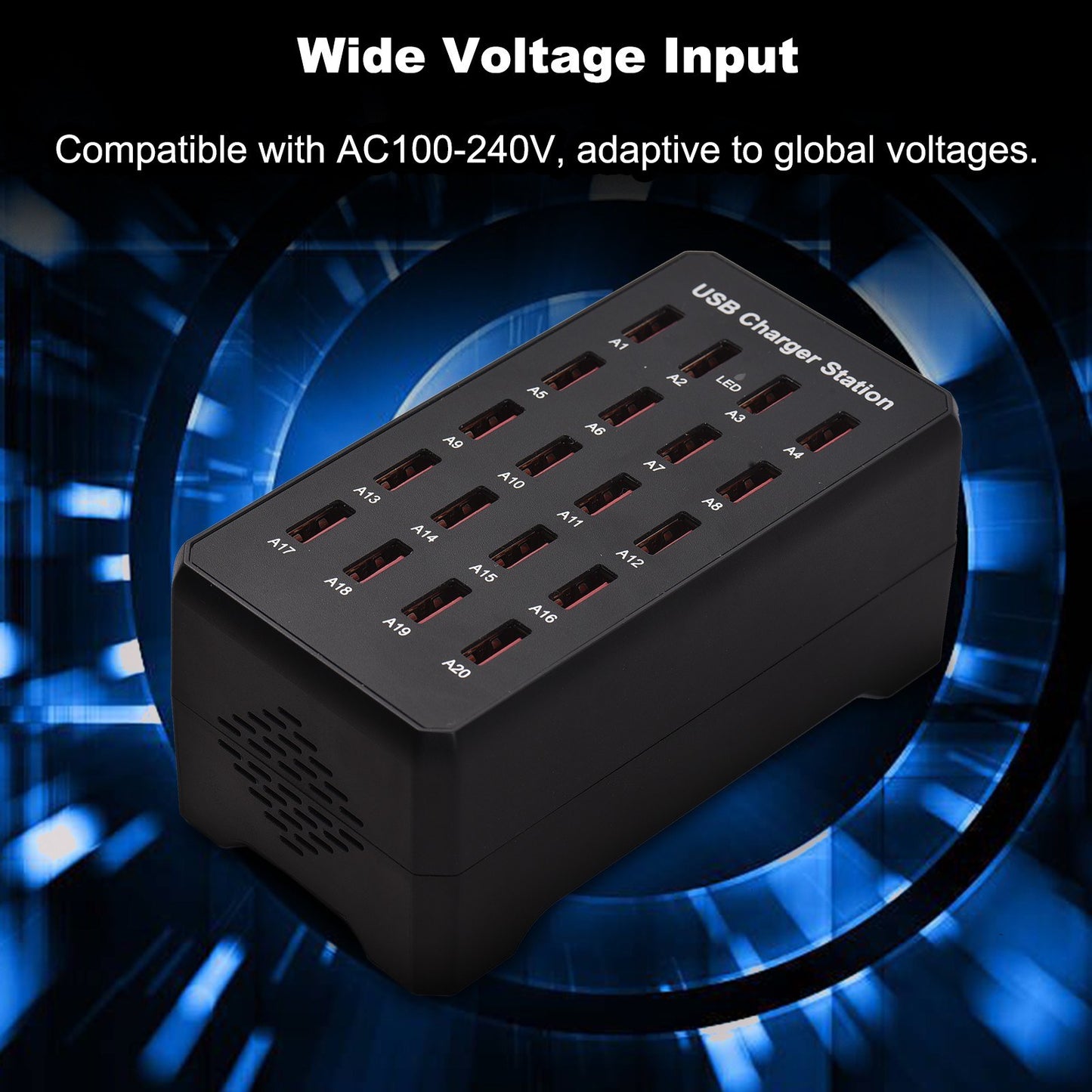 100W 20-Port USB C Charger Hub - Fast Multi-Device Charging with Safety Protection