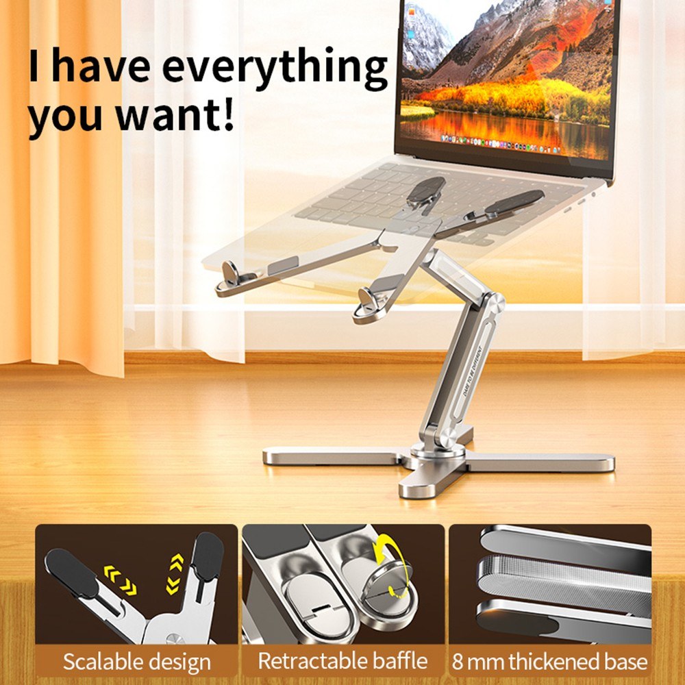 Ergonomic 360° Rotating Foldable Laptop Stand for 16 Notebooks - X-Shaped Adjustable Metal Holder