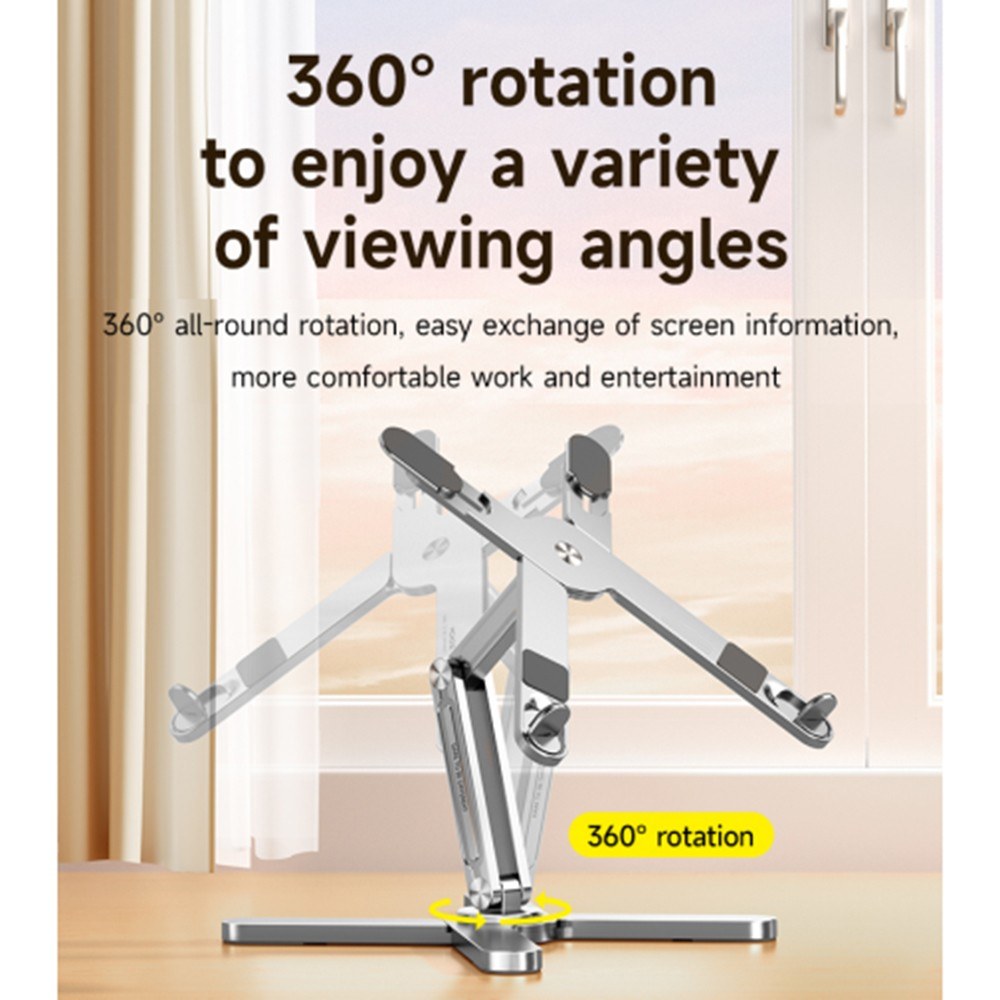 Ergonomic 360° Rotating Foldable Laptop Stand for 16 Notebooks - X-Shaped Adjustable Metal Holder