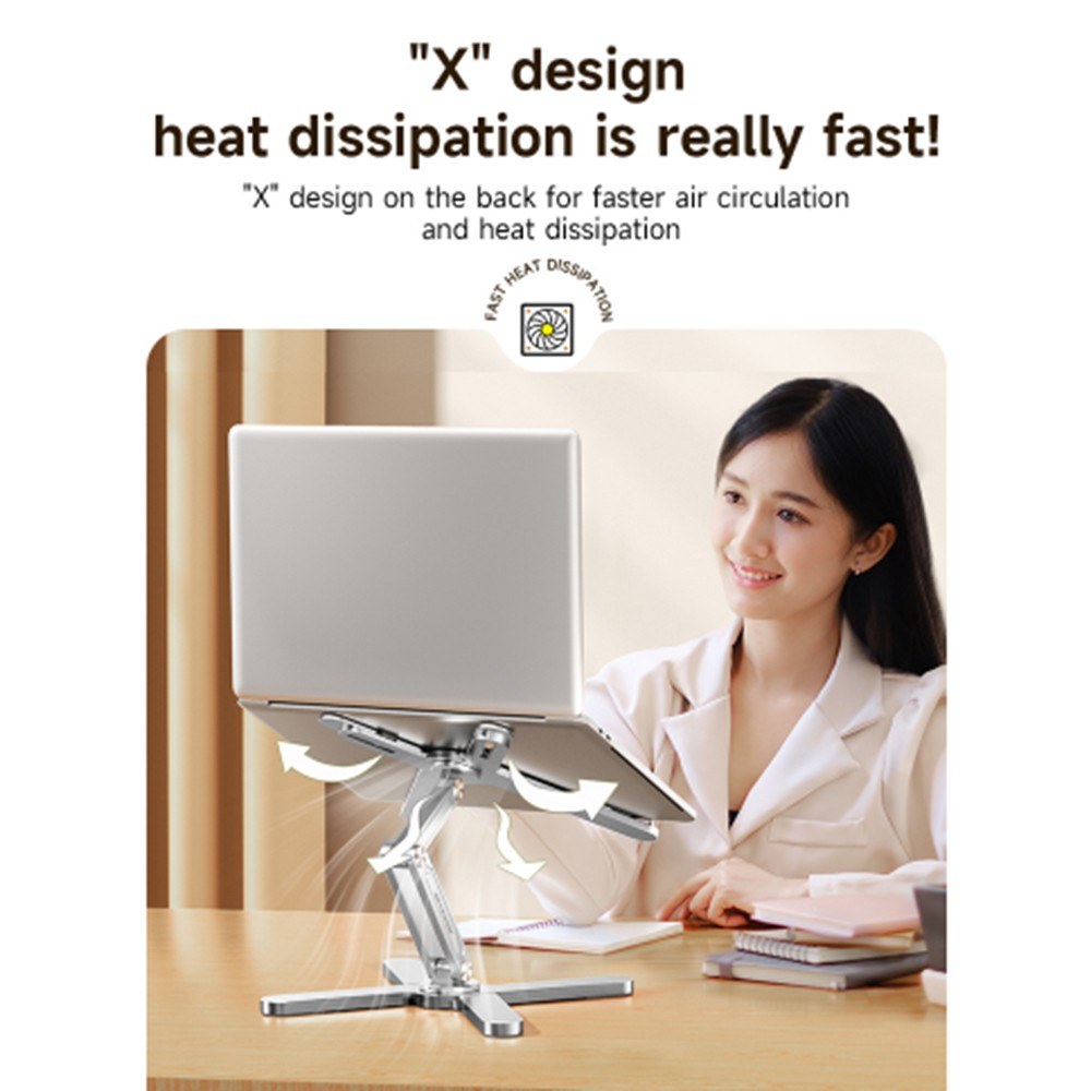 Ergonomic 360° Rotating Foldable Laptop Stand for 16 Notebooks - X-Shaped Adjustable Metal Holder