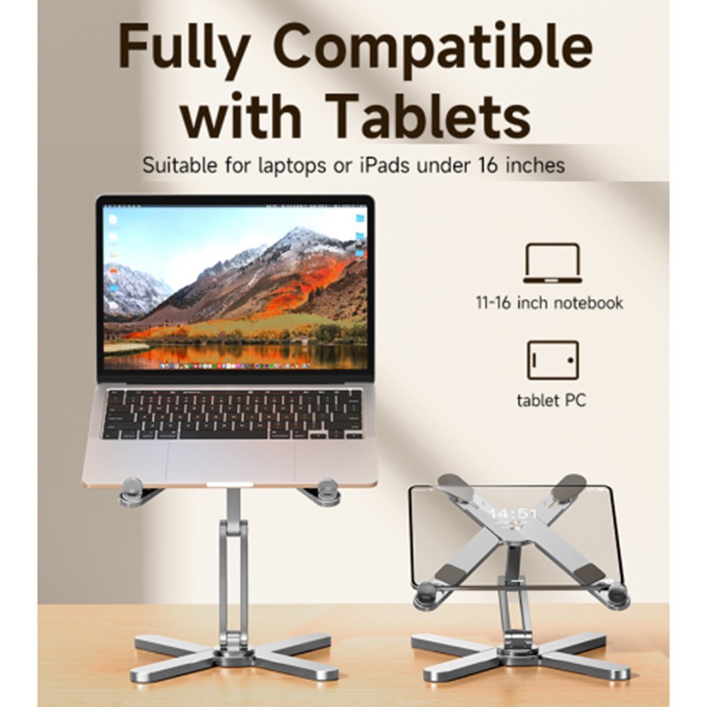 Ergonomic 360° Rotating Foldable Laptop Stand for 16 Notebooks - X-Shaped Adjustable Metal Holder