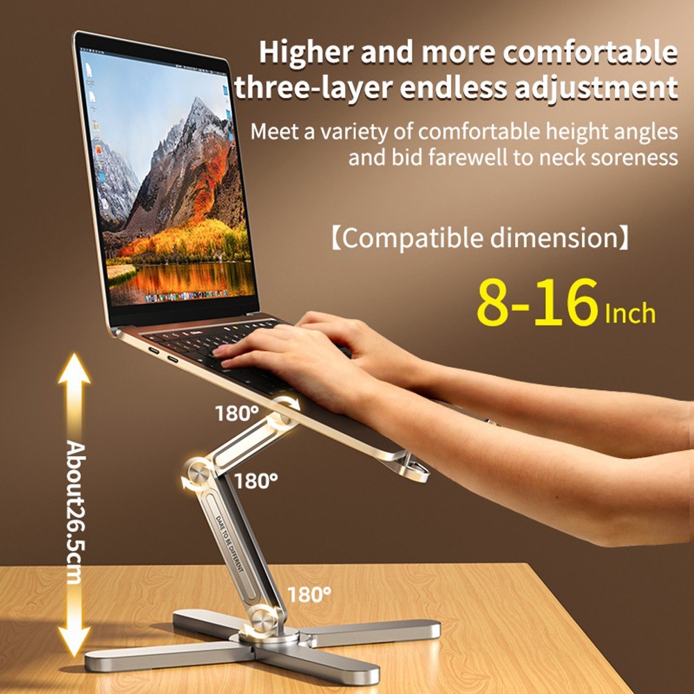 Ergonomic 360° Rotating Foldable Laptop Stand for 16 Notebooks - X-Shaped Adjustable Metal Holder